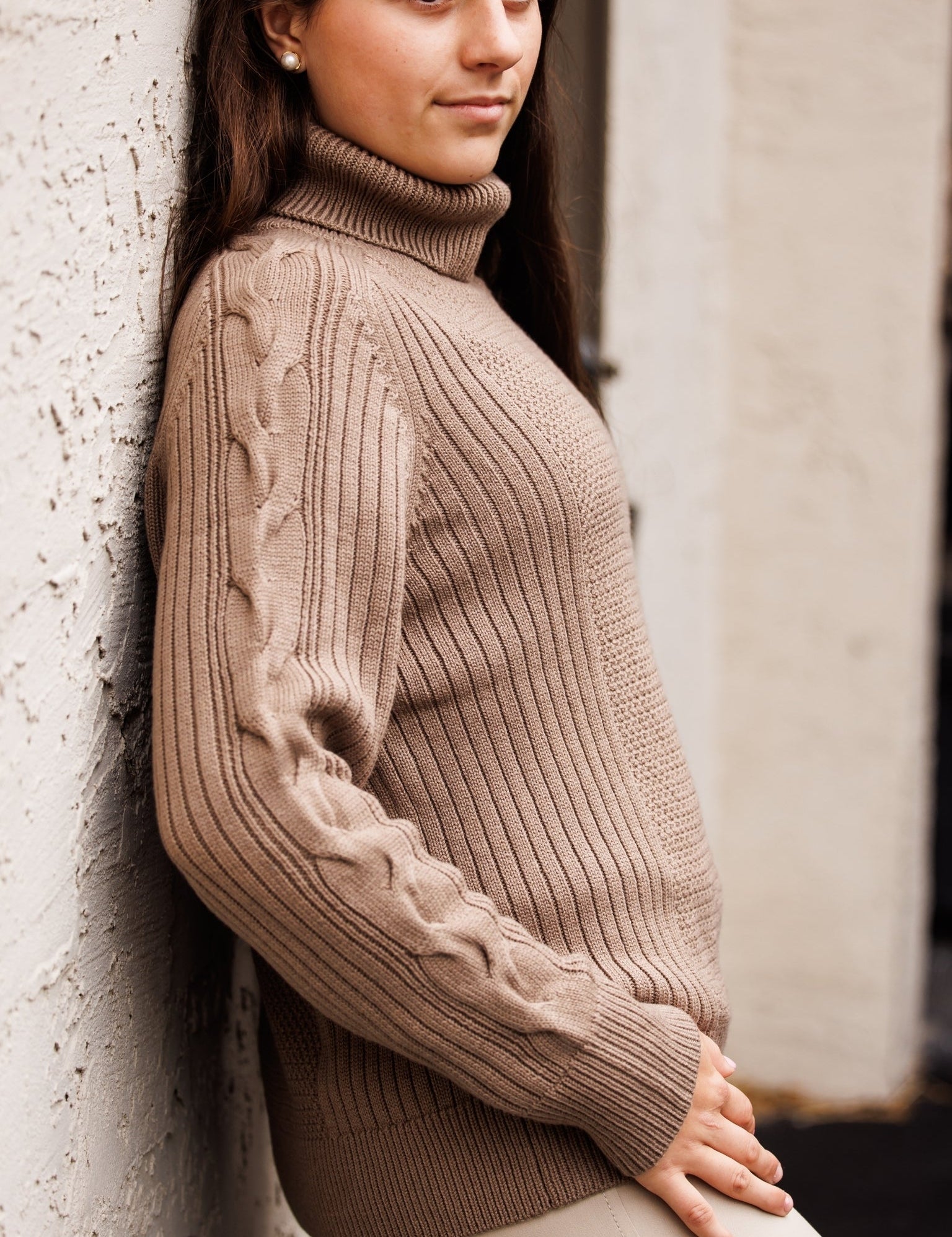 Essex Classics Laced Rein Cable Knit Sweater - Tan - Equiluxe Tack