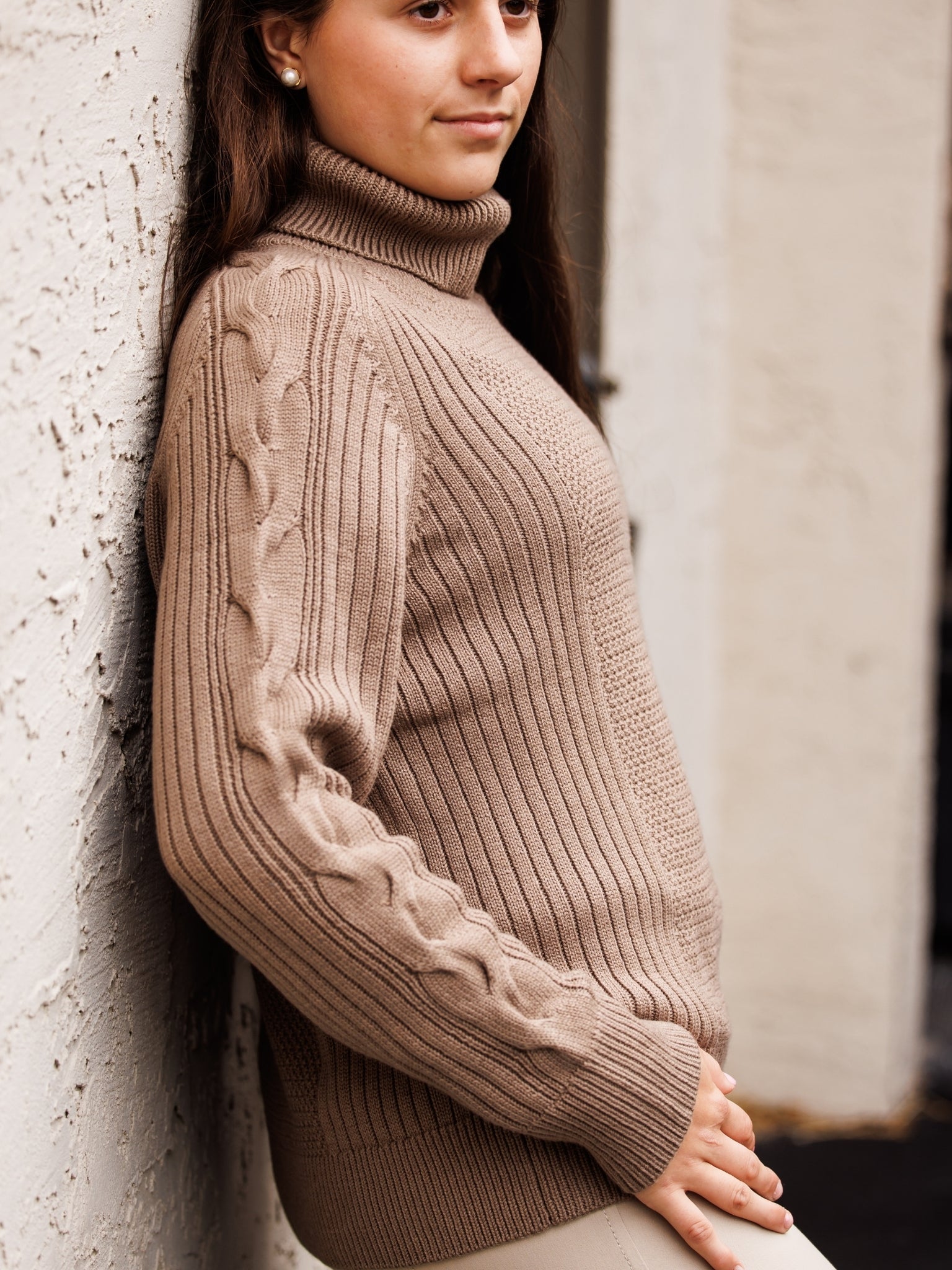 Essex Classics Laced Rein Cable Knit Sweater - Tan - Equiluxe Tack