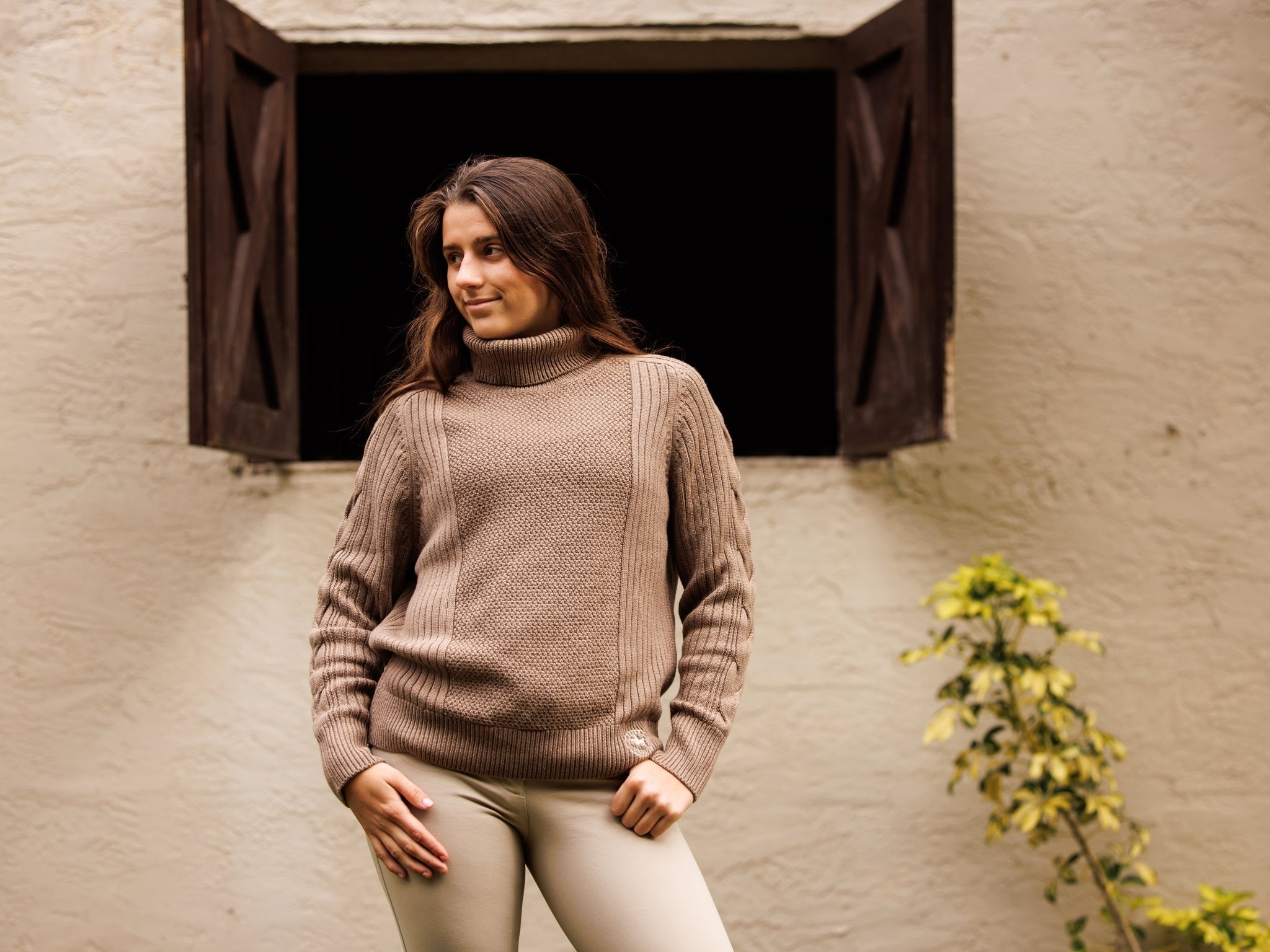 Essex Classics Laced Rein Cable Knit Sweater - Tan - Equiluxe Tack