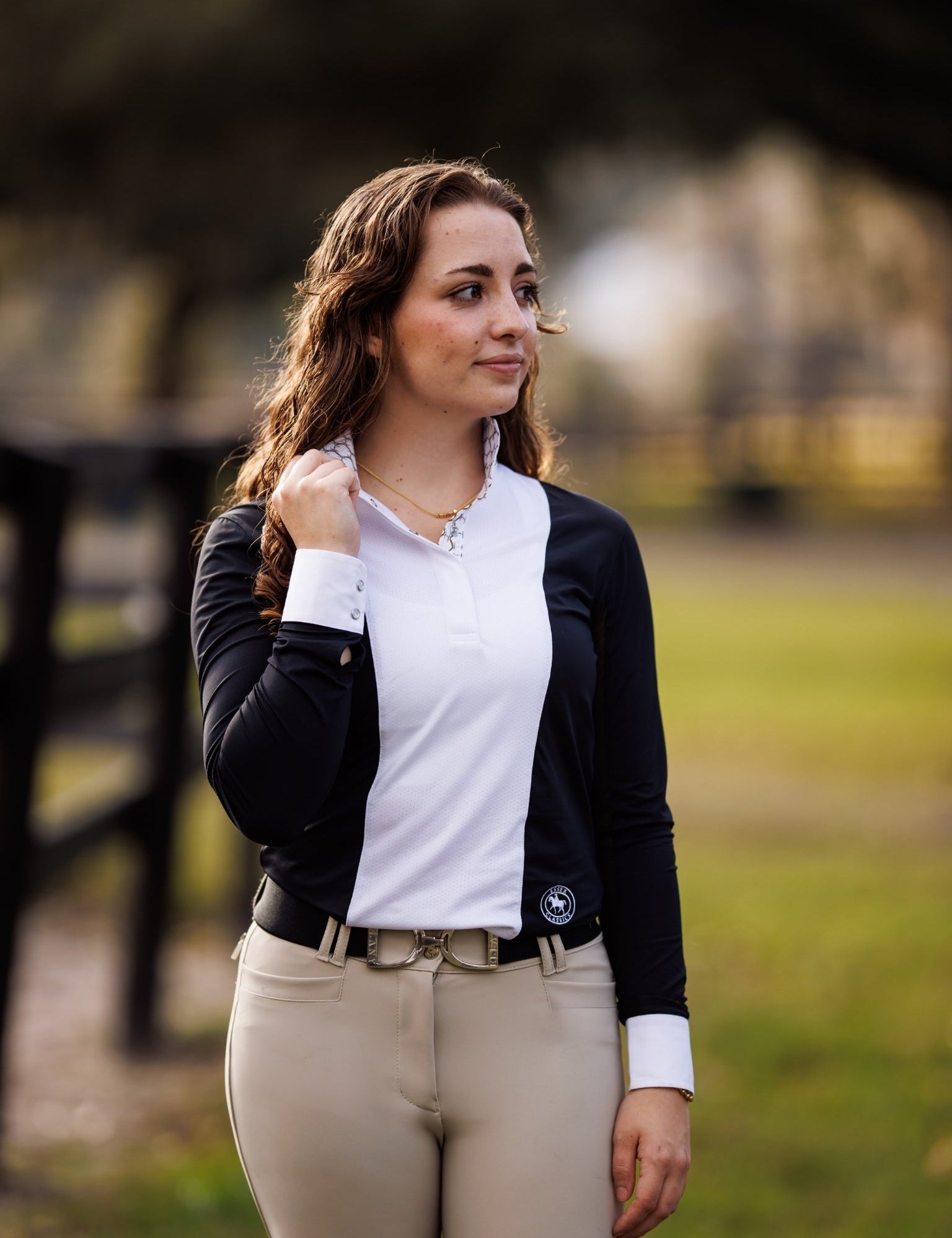 Essex Classics Ladies "Luna II" Black with Braided Reins & Bits Long Sleeve Performance Show Shirt - Equiluxe Tack