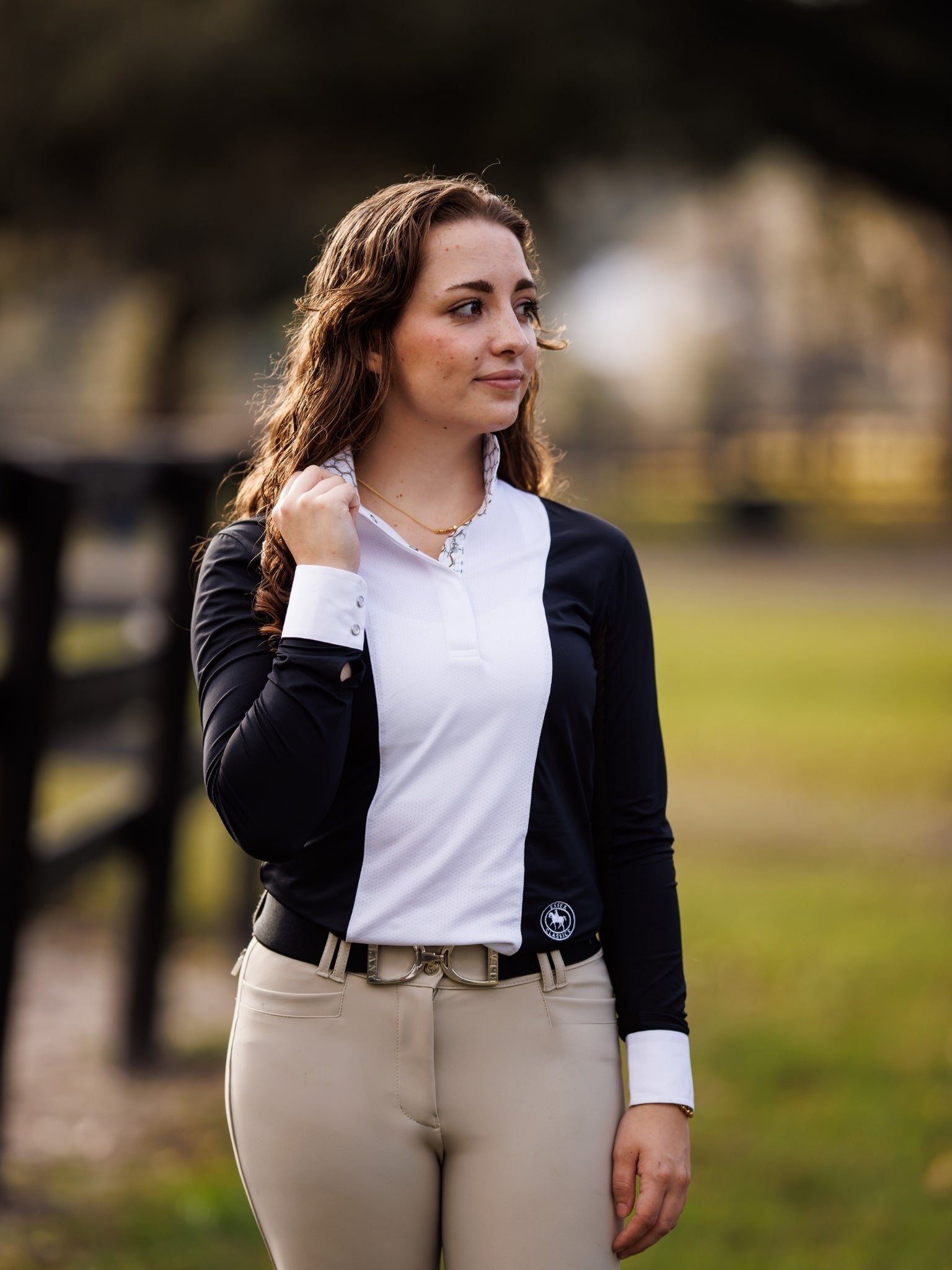 Essex Classics Ladies "Luna II" Black with Braided Reins & Bits Long Sleeve Performance Show Shirt - Equiluxe Tack