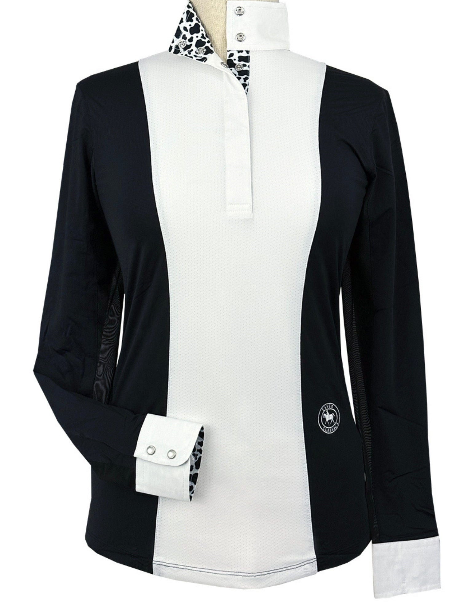 Essex Classics Ladies "Luna II" Black with Cows Long Sleeve Performance Show Shirt - Equiluxe Tack