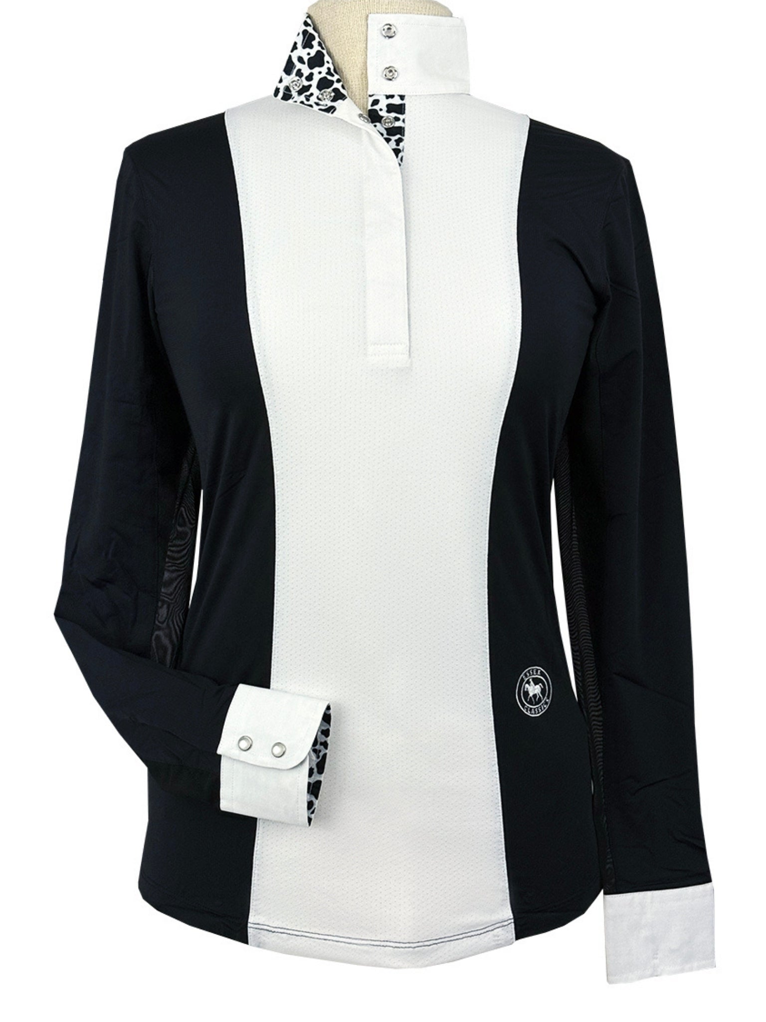 Essex Classics Ladies "Luna II" Black with Cows Long Sleeve Performance Show Shirt - Equiluxe Tack