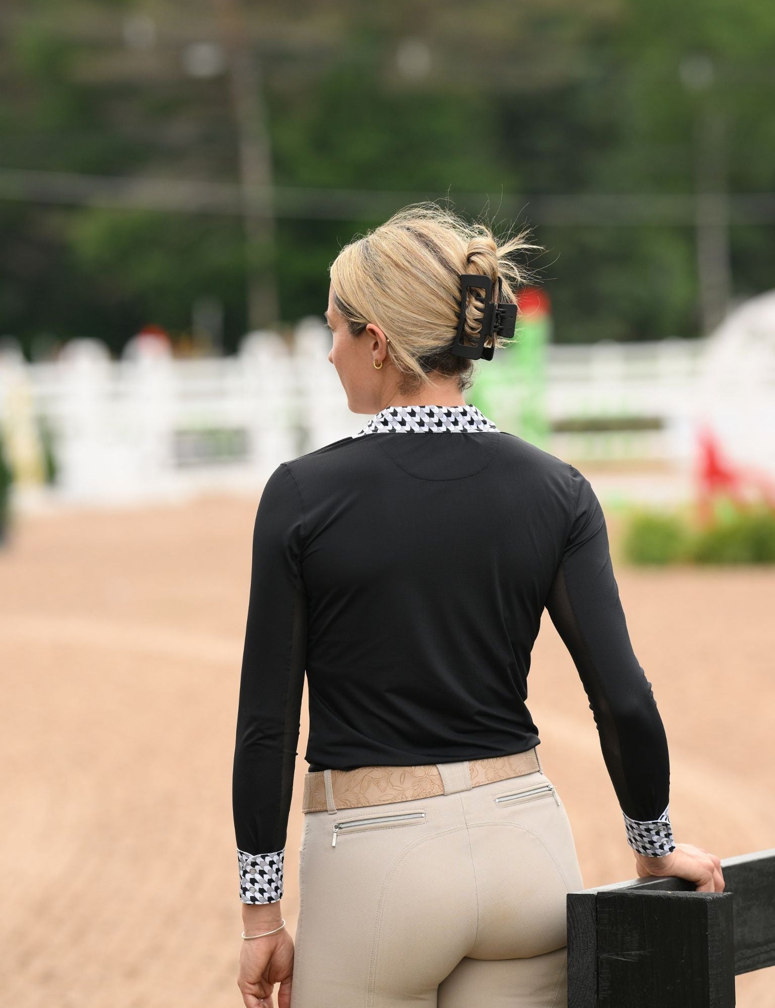 Essex Classics Ladies "Luna II" Black with Geometric Long Sleeve Performance Show Shirt - Essex Classics - Equiluxe Tack