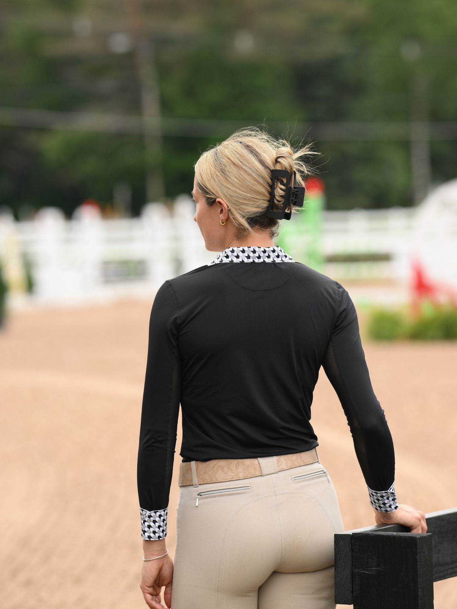 Essex Classics Ladies "Luna II" Black with Geometric Long Sleeve Performance Show Shirt - Essex Classics - Equiluxe Tack