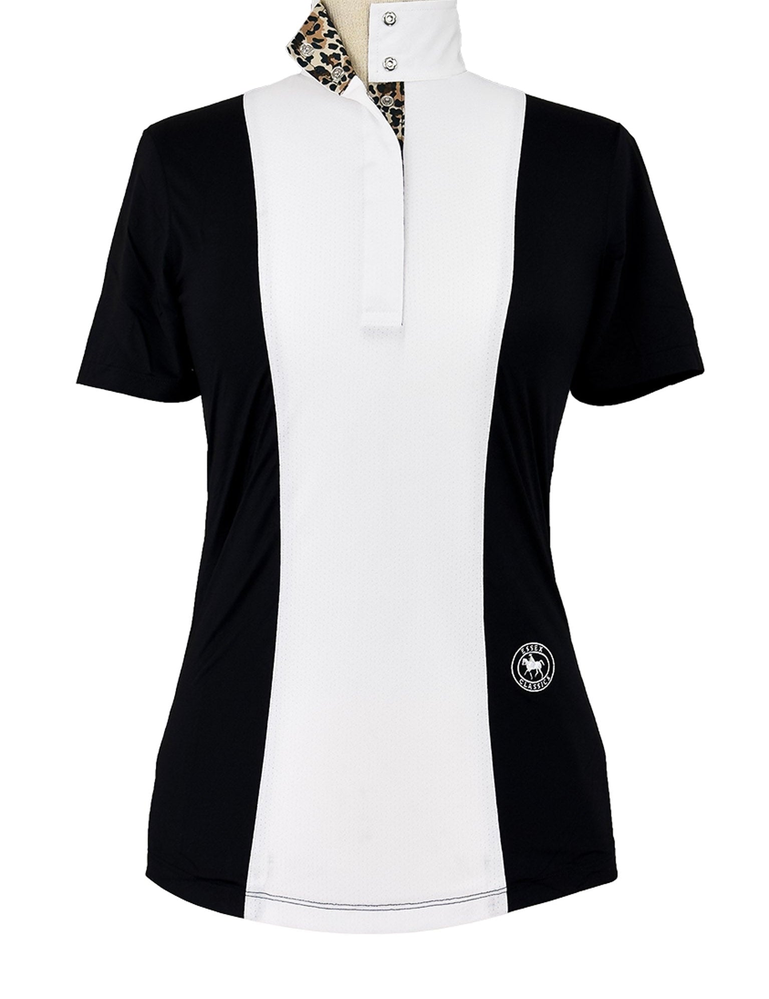 Essex Classics Ladies "Luna II" Black with Leopard Short Sleeve Performance Show Shirt - Essex Classics - Equiluxe Tack