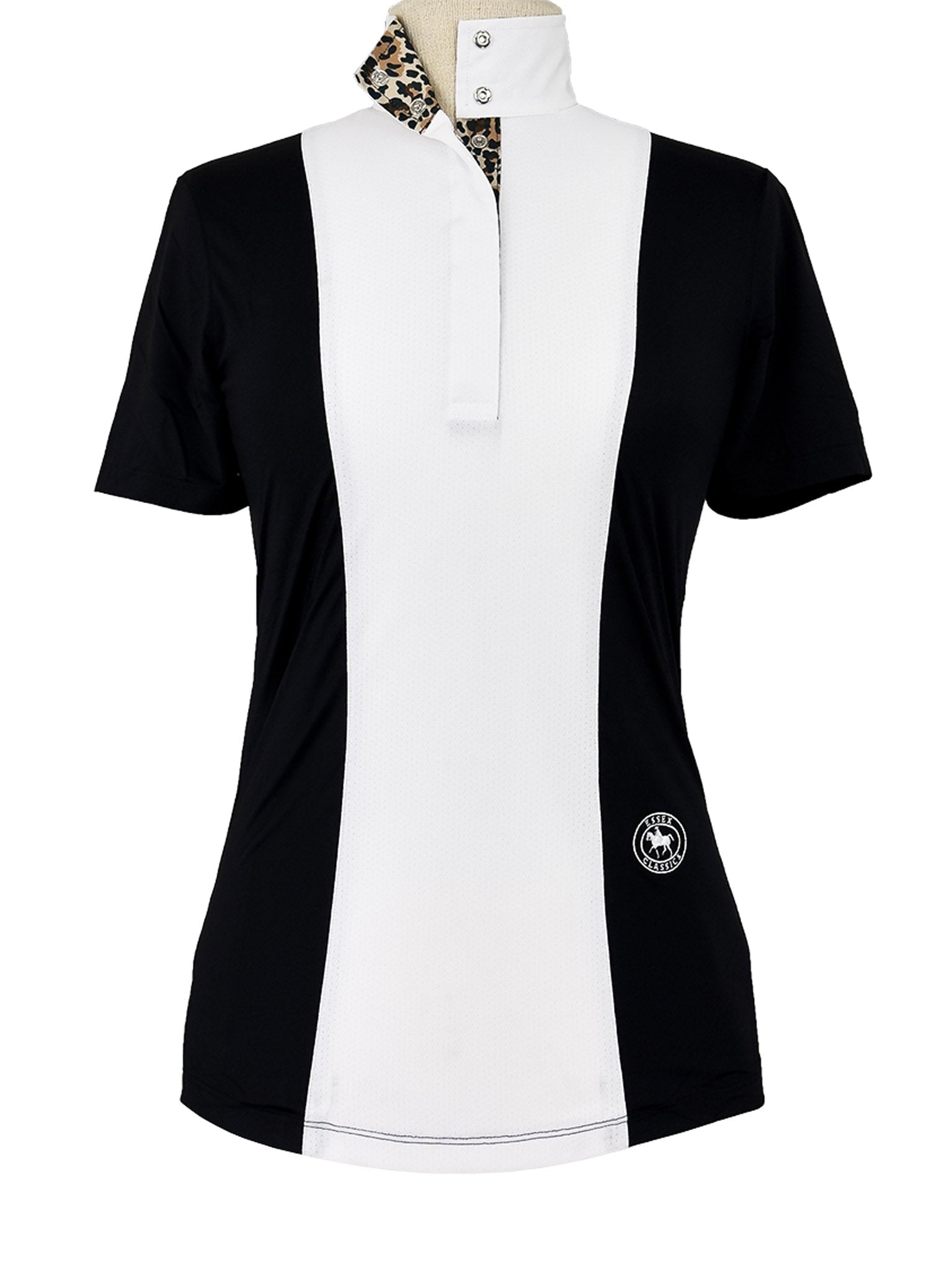 Essex Classics Ladies "Luna II" Black with Leopard Short Sleeve Performance Show Shirt - Essex Classics - Equiluxe Tack