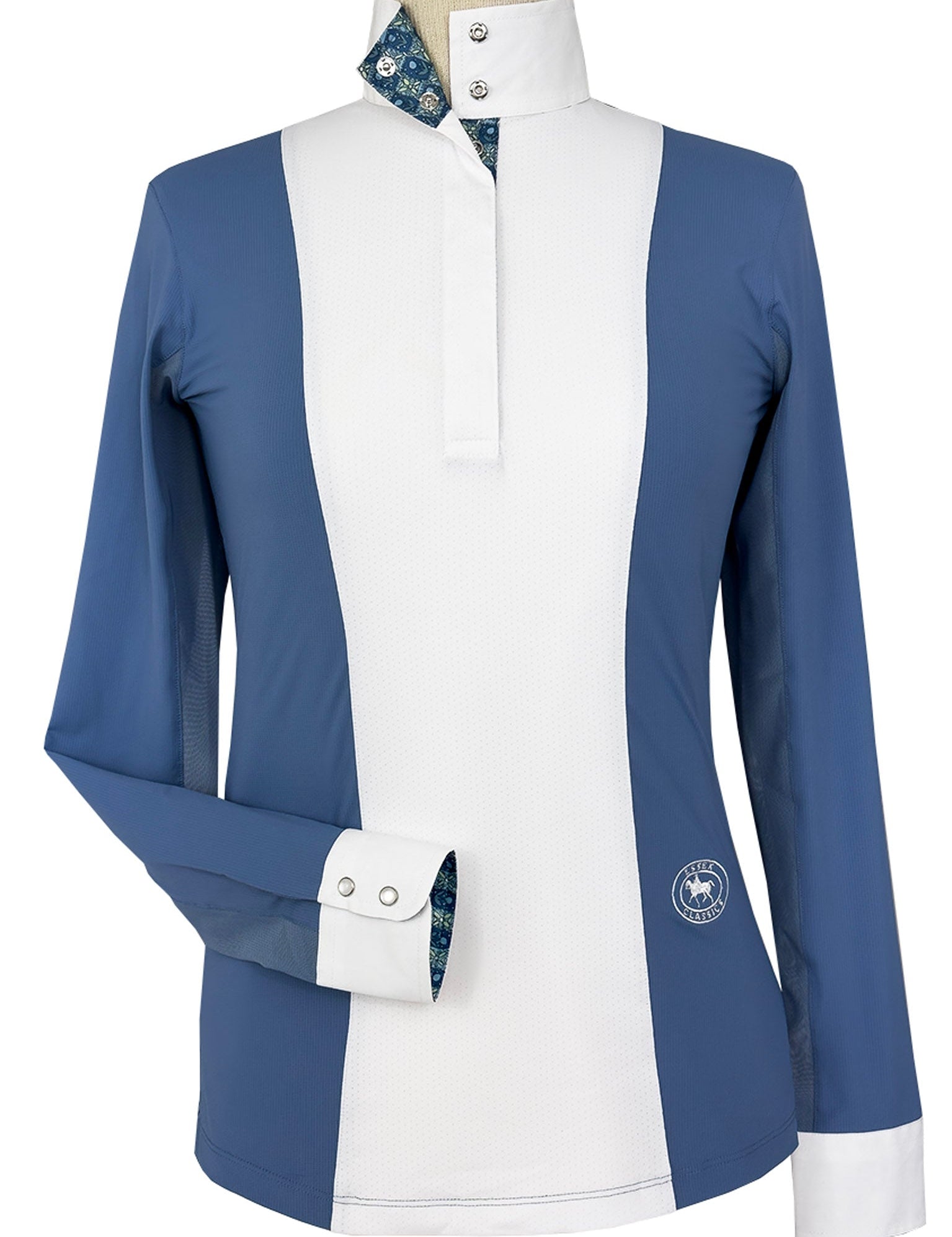 Essex Classics Ladies "Luna II" Blue Gallop Garden Long Sleeve Performance Show Shirt - Essex Classics - Equiluxe Tack