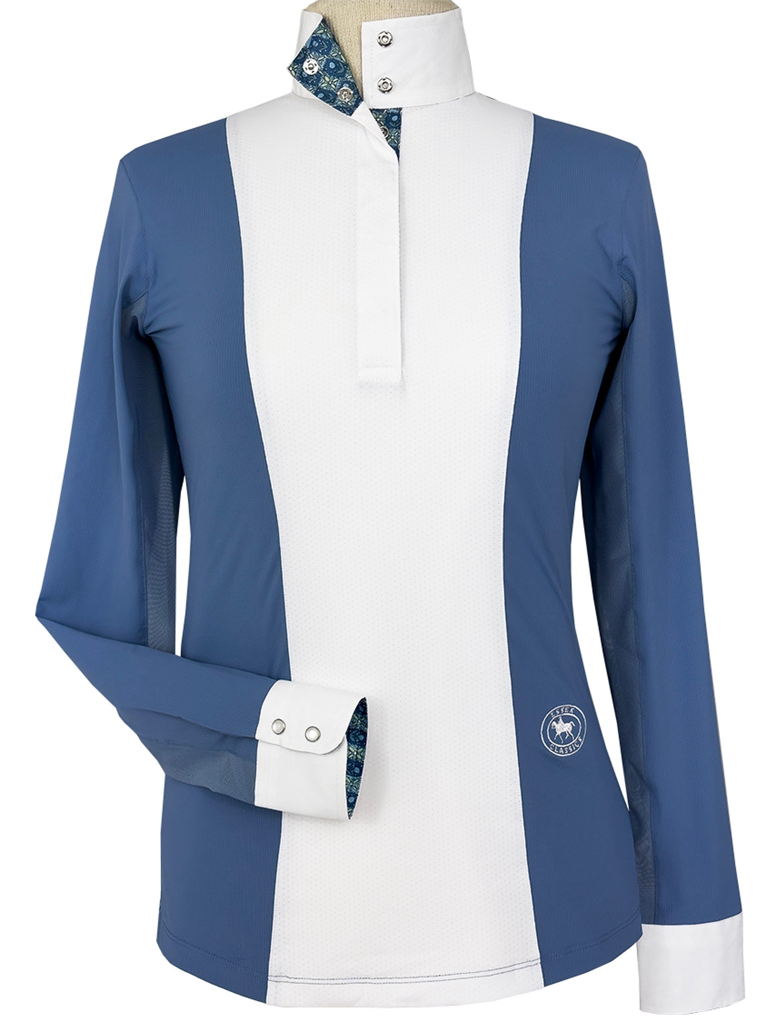 Essex Classics Ladies "Luna II" Blue Gallop Garden Long Sleeve Performance Show Shirt - Essex Classics - Equiluxe Tack