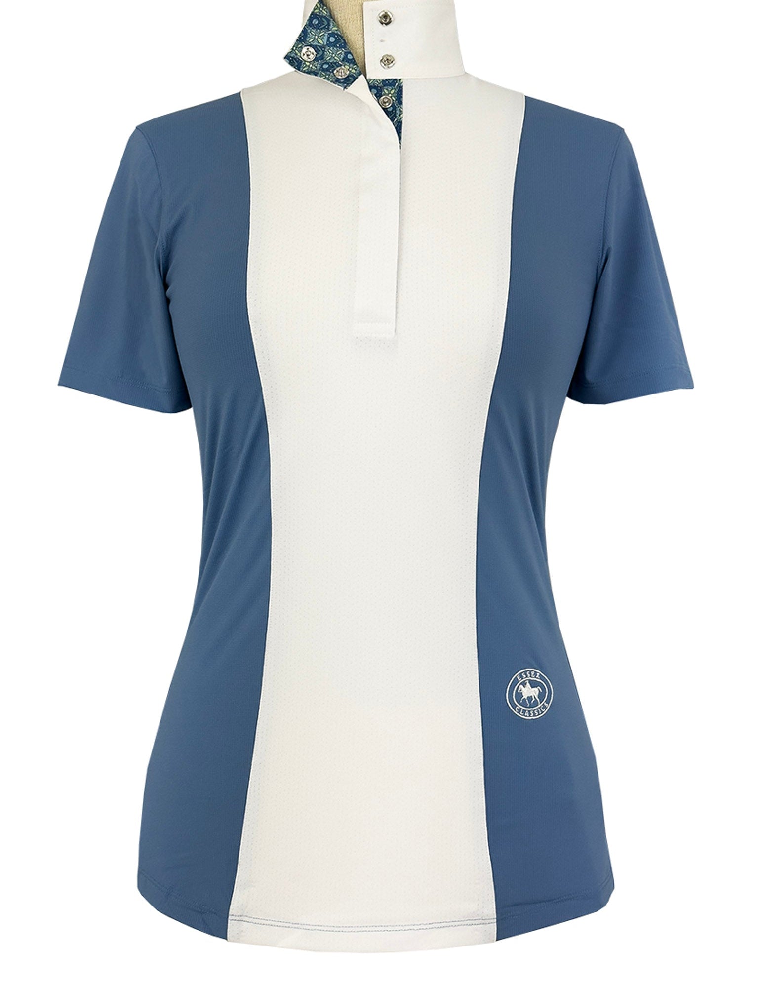 Essex Classics Ladies "Luna II" Blue Gallop Garden Short Sleeve Performance Show Shirt - Essex Classics - Equiluxe Tack