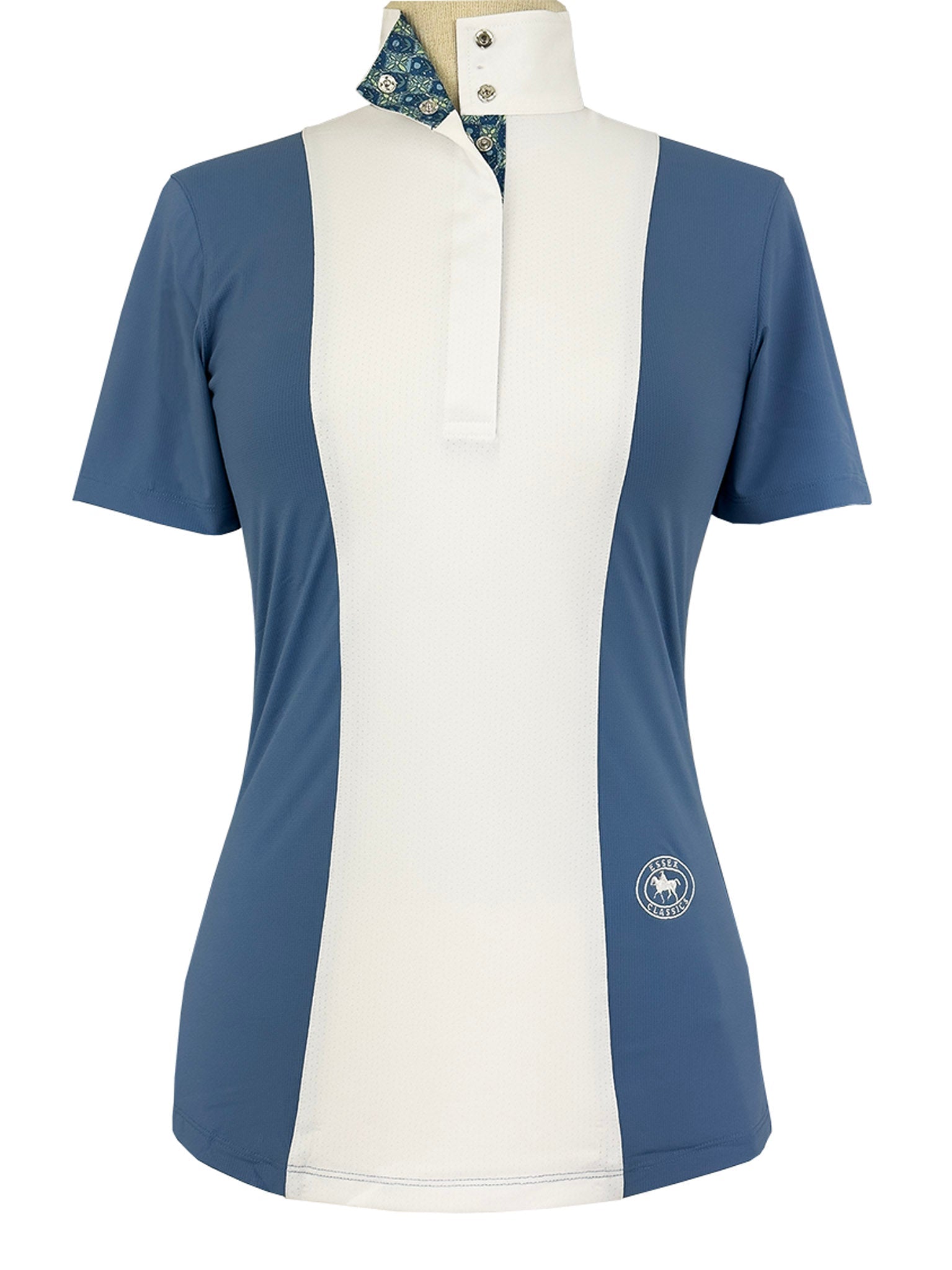 Essex Classics Ladies "Luna II" Blue Gallop Garden Short Sleeve Performance Show Shirt - Essex Classics - Equiluxe Tack