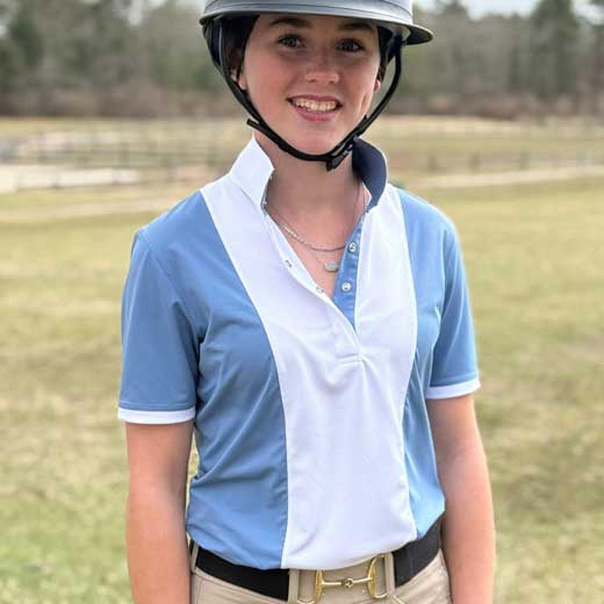 Essex Classics Ladies "Luna II" Blue Self - Trim Short Sleeve Performance Show Shirt - Essex Classics - Equiluxe Tack