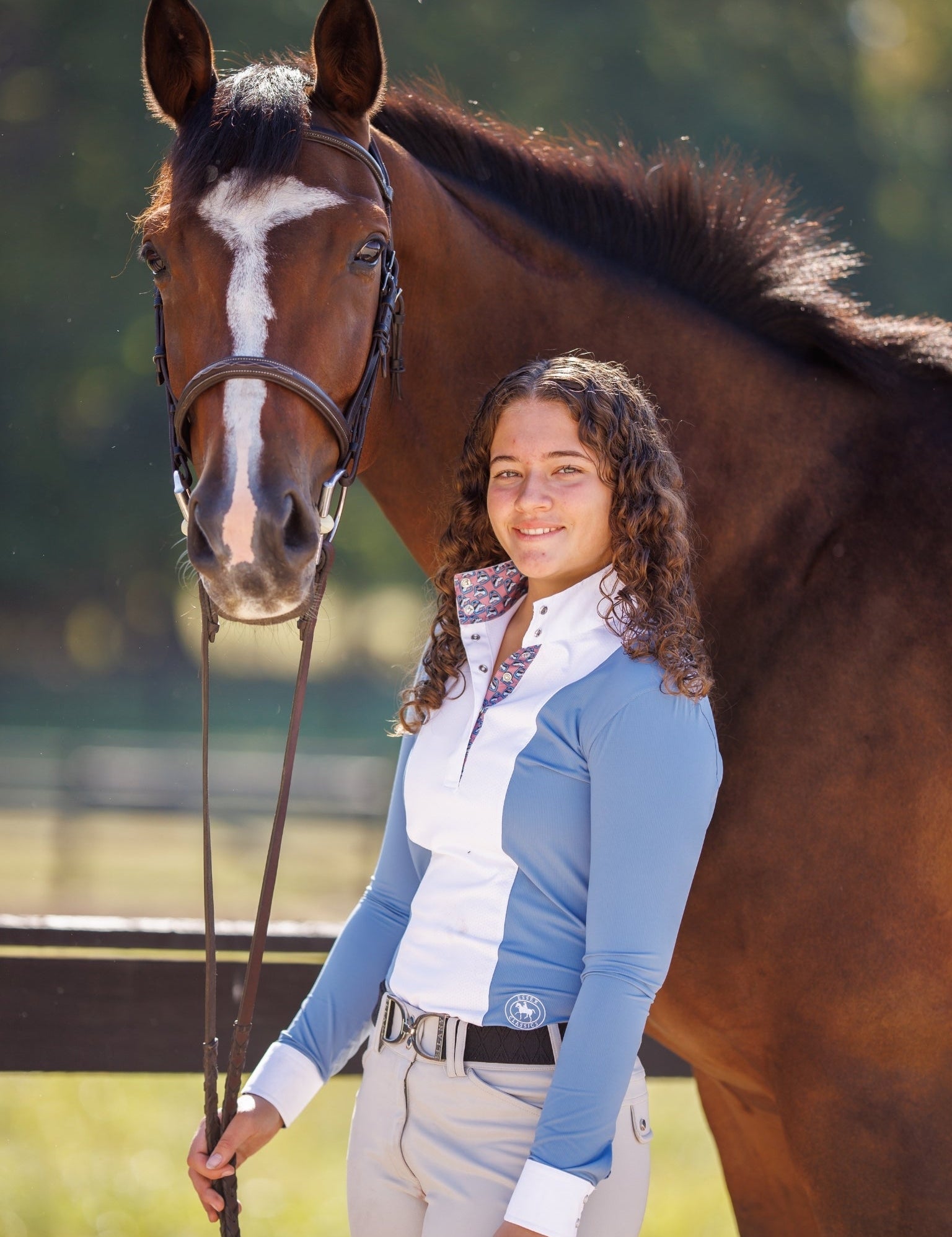 Essex Classics Ladies "Luna II" Blue Stirrup Talk Long Sleeve Performance Show Shirt - Essex Classics - Equiluxe Tack