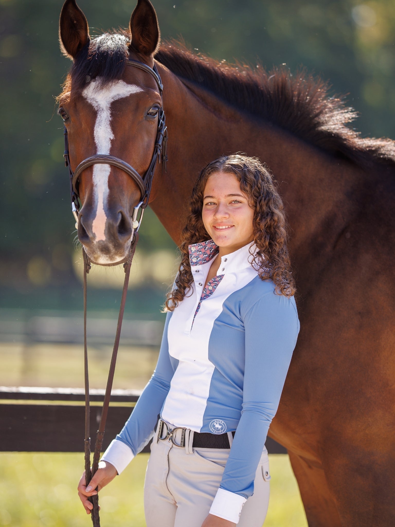 Essex Classics Ladies "Luna II" Blue Stirrup Talk Long Sleeve Performance Show Shirt - Essex Classics - Equiluxe Tack