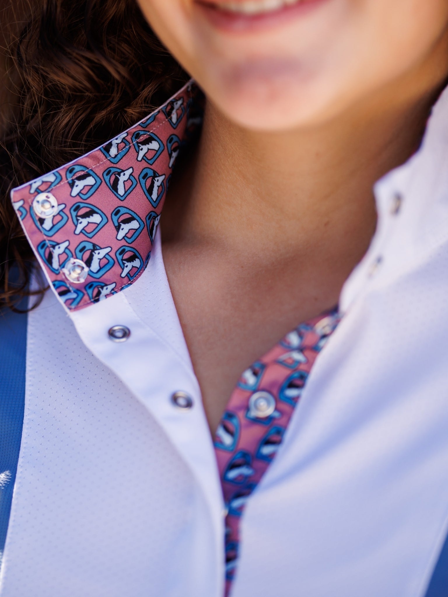 Essex Classics Ladies "Luna II" Blue Stirrup Talk Long Sleeve Performance Show Shirt - Essex Classics - Equiluxe Tack