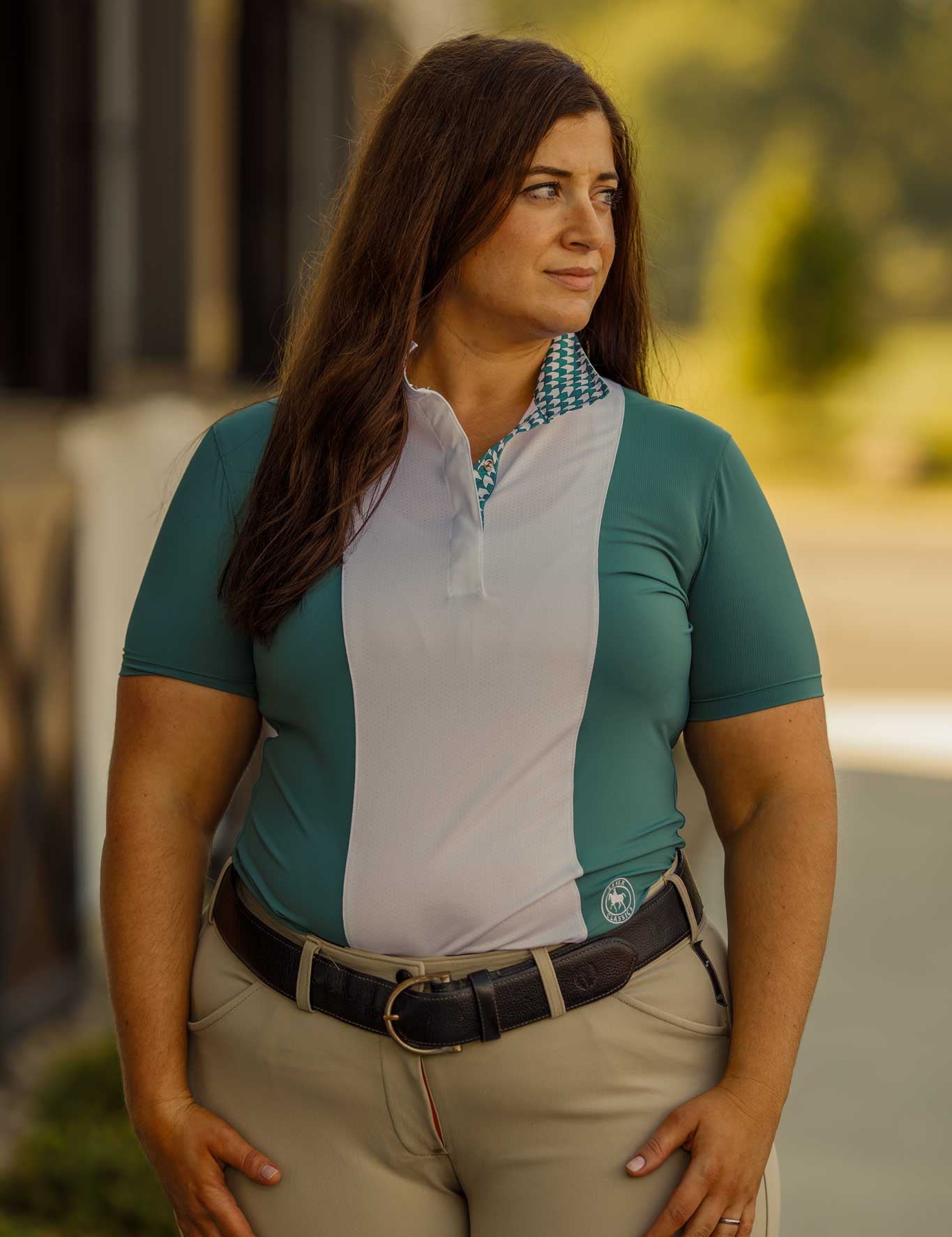 Essex Classics Ladies "Luna II" Forest Green with Geometric Short Sleeve Performance Show Shirt - Essex Classics - Equiluxe Tack