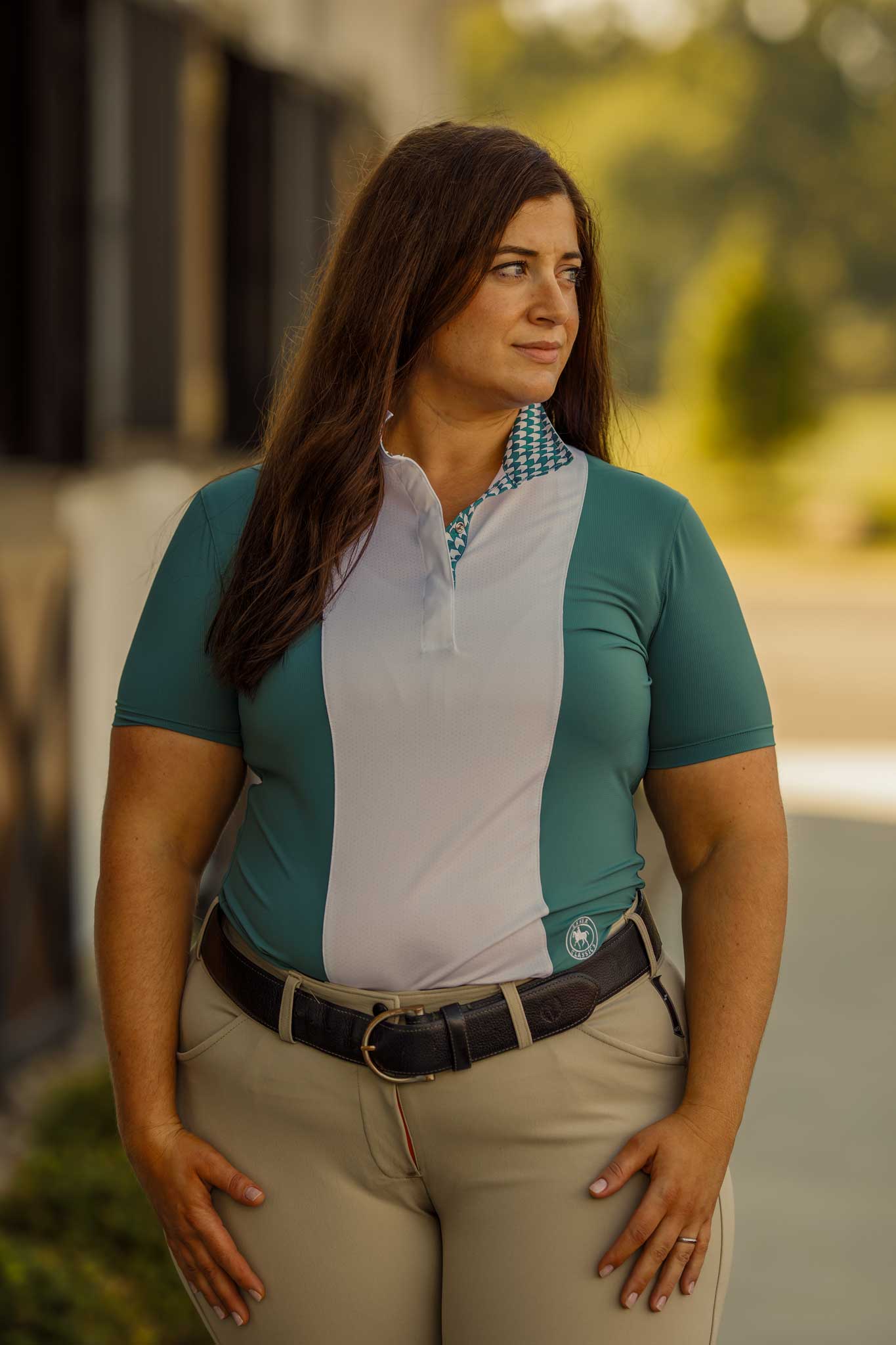 Essex Classics Ladies "Luna II" Forest Green with Geometric Short Sleeve Performance Show Shirt - Essex Classics - Equiluxe Tack