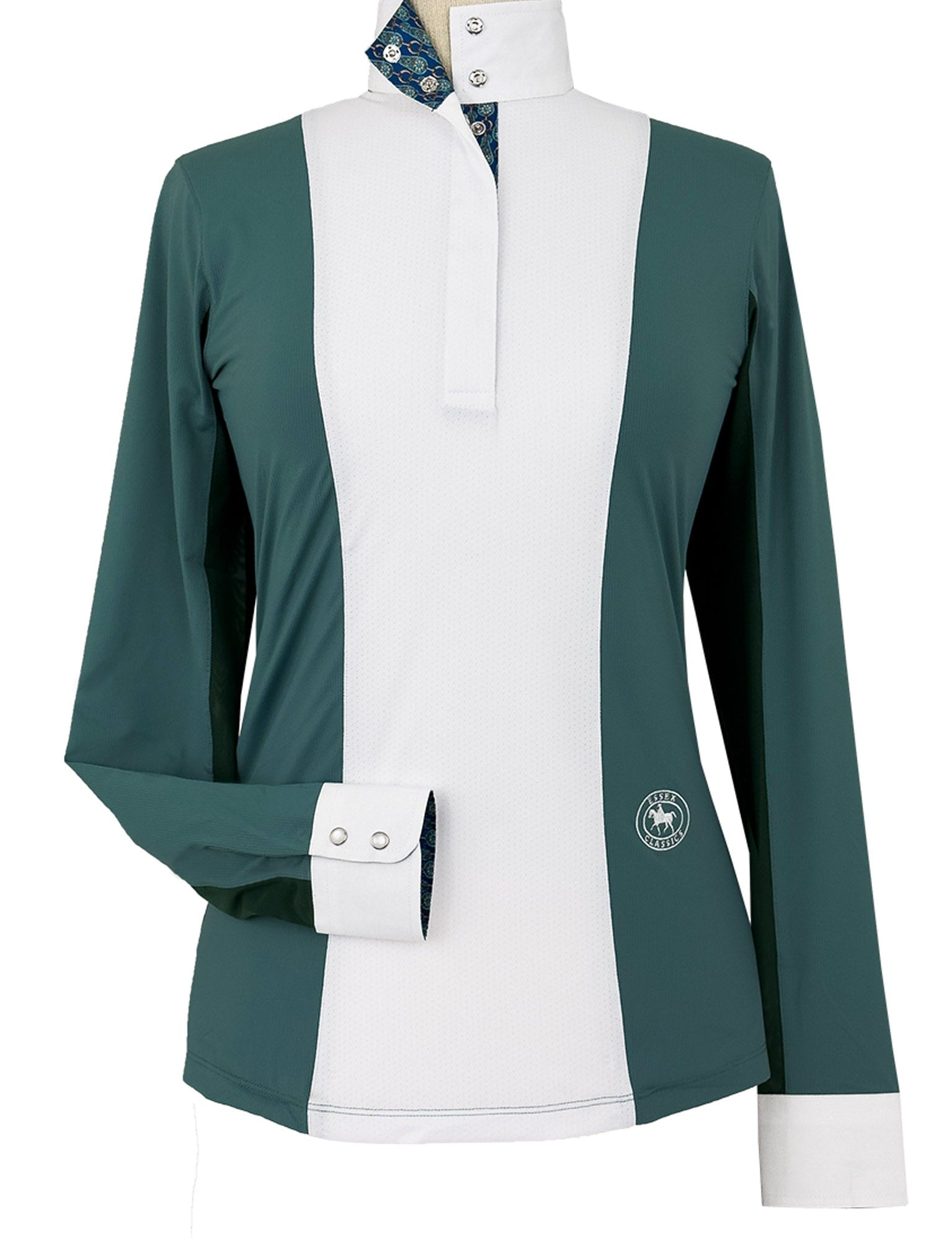 Essex Classics Ladies "Luna II" Forest Green with Golden Snaffle Long Sleeve Performance Show Shirt - Essex Classics - Equiluxe Tack