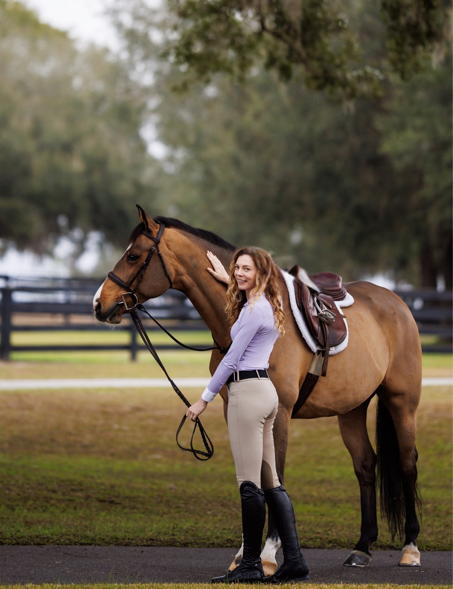 Essex Classics Ladies "Luna II" Lavender with Daisy Delight Long Sleeve Performance Show Shirt - Equiluxe Tack