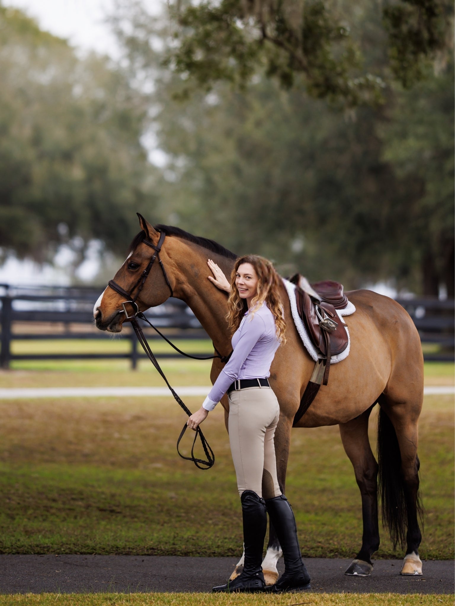Essex Classics Ladies "Luna II" Lavender with Daisy Delight Long Sleeve Performance Show Shirt - Equiluxe Tack