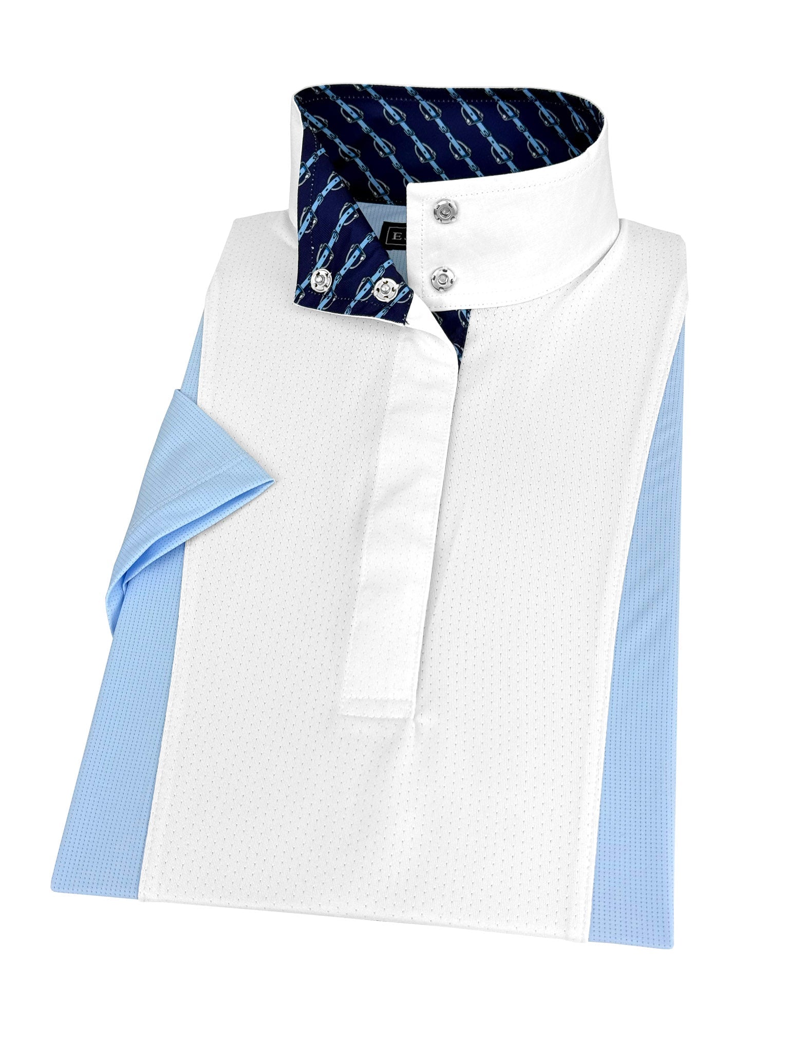 Essex Classics Ladies "Luna II" Light Blue Short Sleeve Performance Show Shirt with Stirrups Trim - Essex Classics - Equiluxe Tack