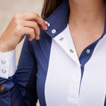 Essex Classics Ladies "Luna II" Marine Blue Self - Trim Long Sleeve Performance Show Shirt - Essex Classics - Equiluxe Tack