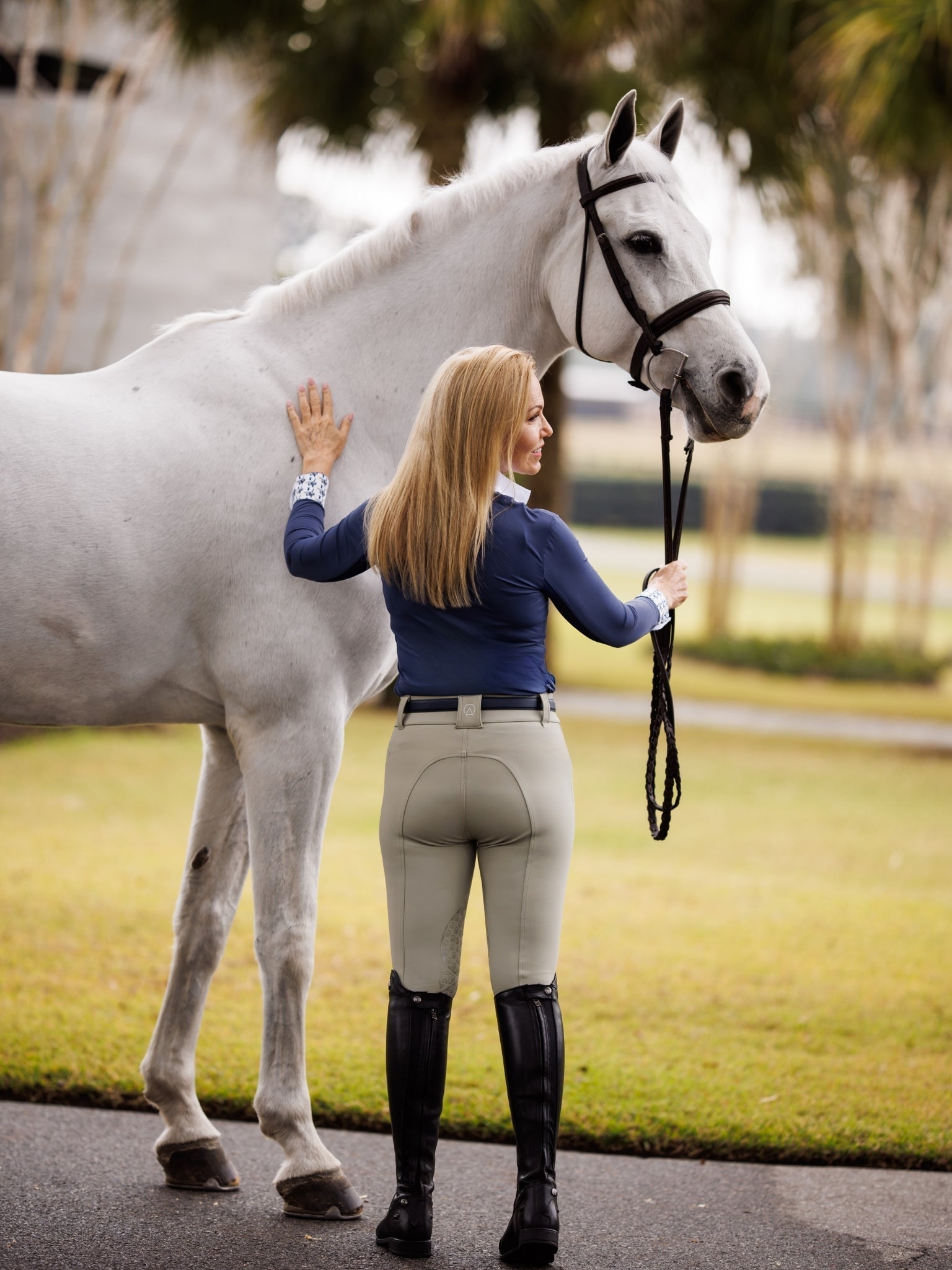 Essex Classics Ladies "Luna II" Marine Blue with Blue Ribbon Winner Long Sleeve Performance Show Shirt - Equiluxe Tack
