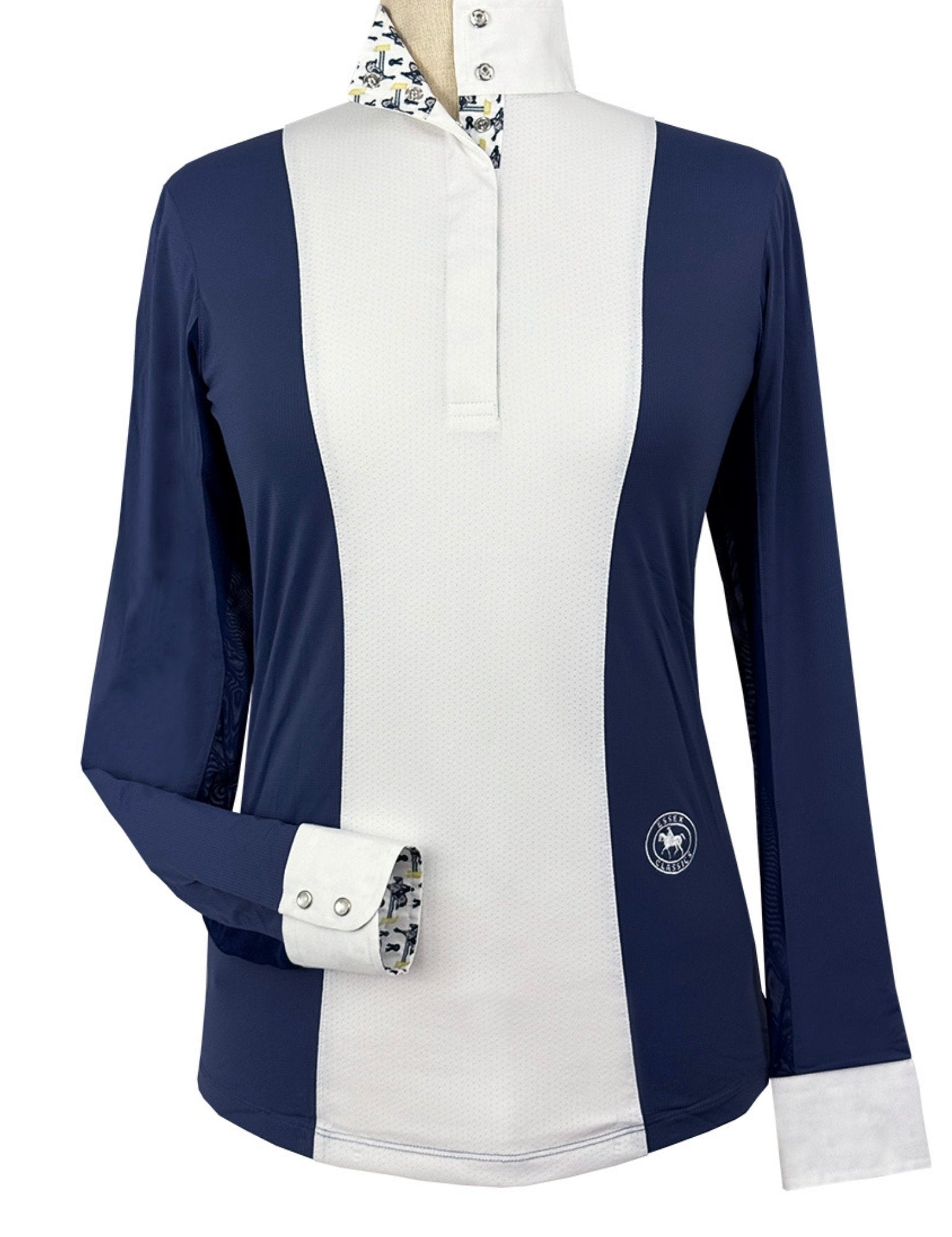 Essex Classics Ladies "Luna II" Marine Blue with Blue Ribbon Winner Long Sleeve Performance Show Shirt - Equiluxe Tack