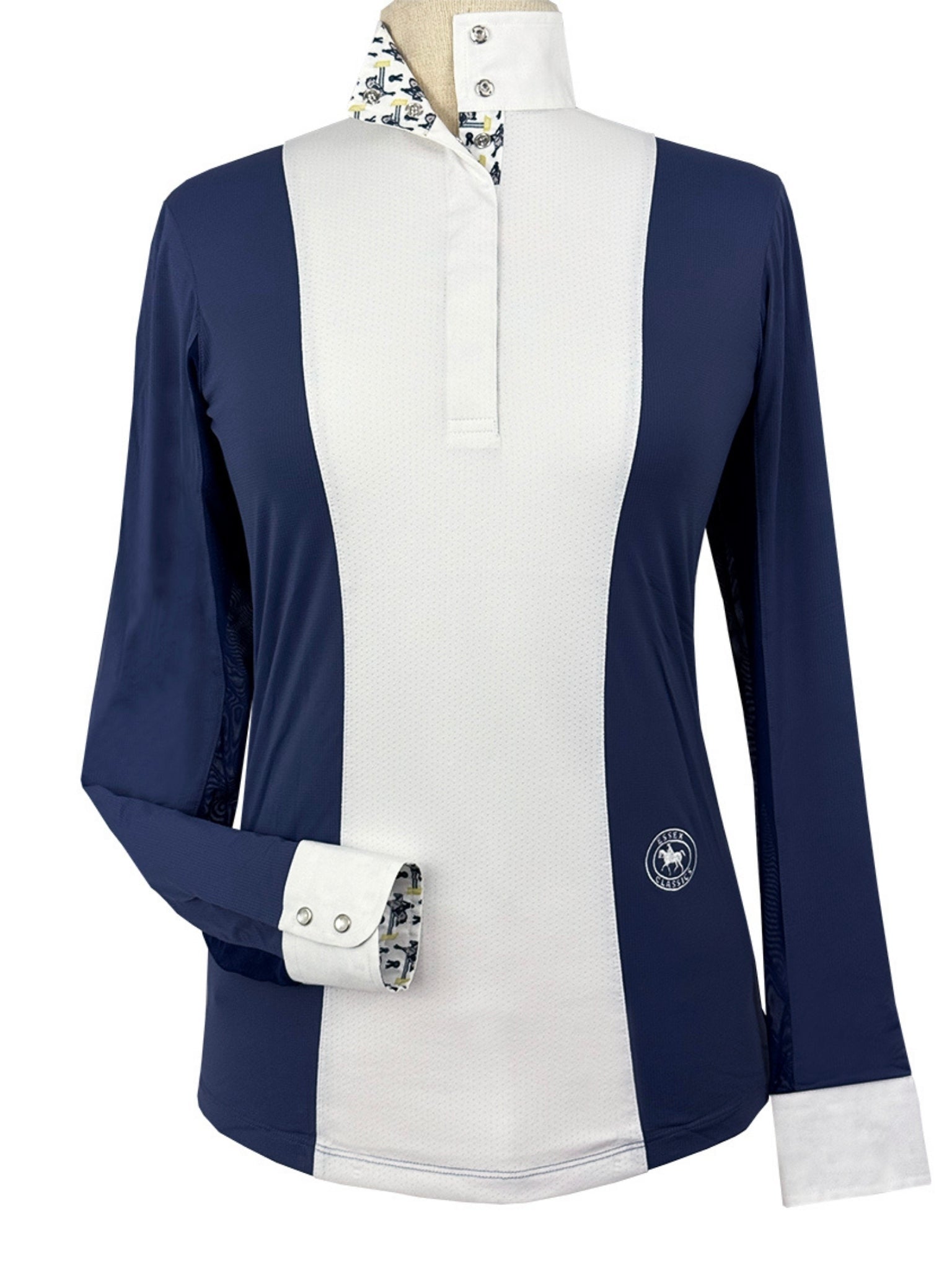 Essex Classics Ladies "Luna II" Marine Blue with Blue Ribbon Winner Long Sleeve Performance Show Shirt - Equiluxe Tack