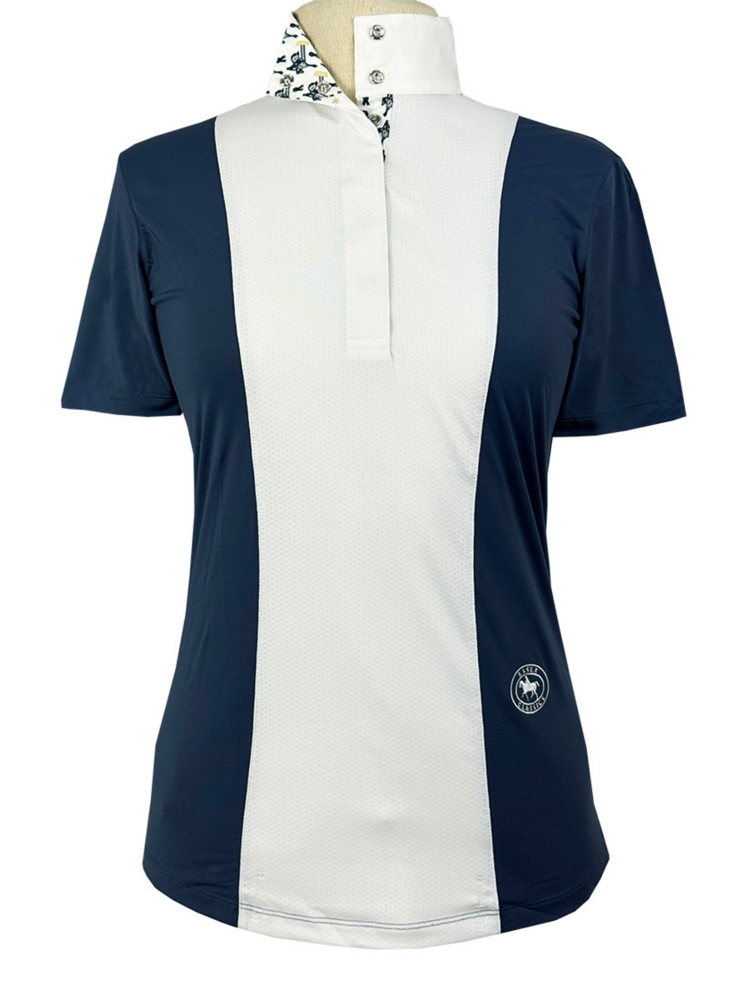 Essex Classics Ladies "Luna II" Marine Blue with Blue Ribbon Winner Short Sleeve Performance Show Shirt - Equiluxe Tack