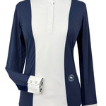 Essex Classics Ladies "Luna II" Marine Blue with Golf Carts Long Sleeve Performance Show Shirt - Equiluxe Tack