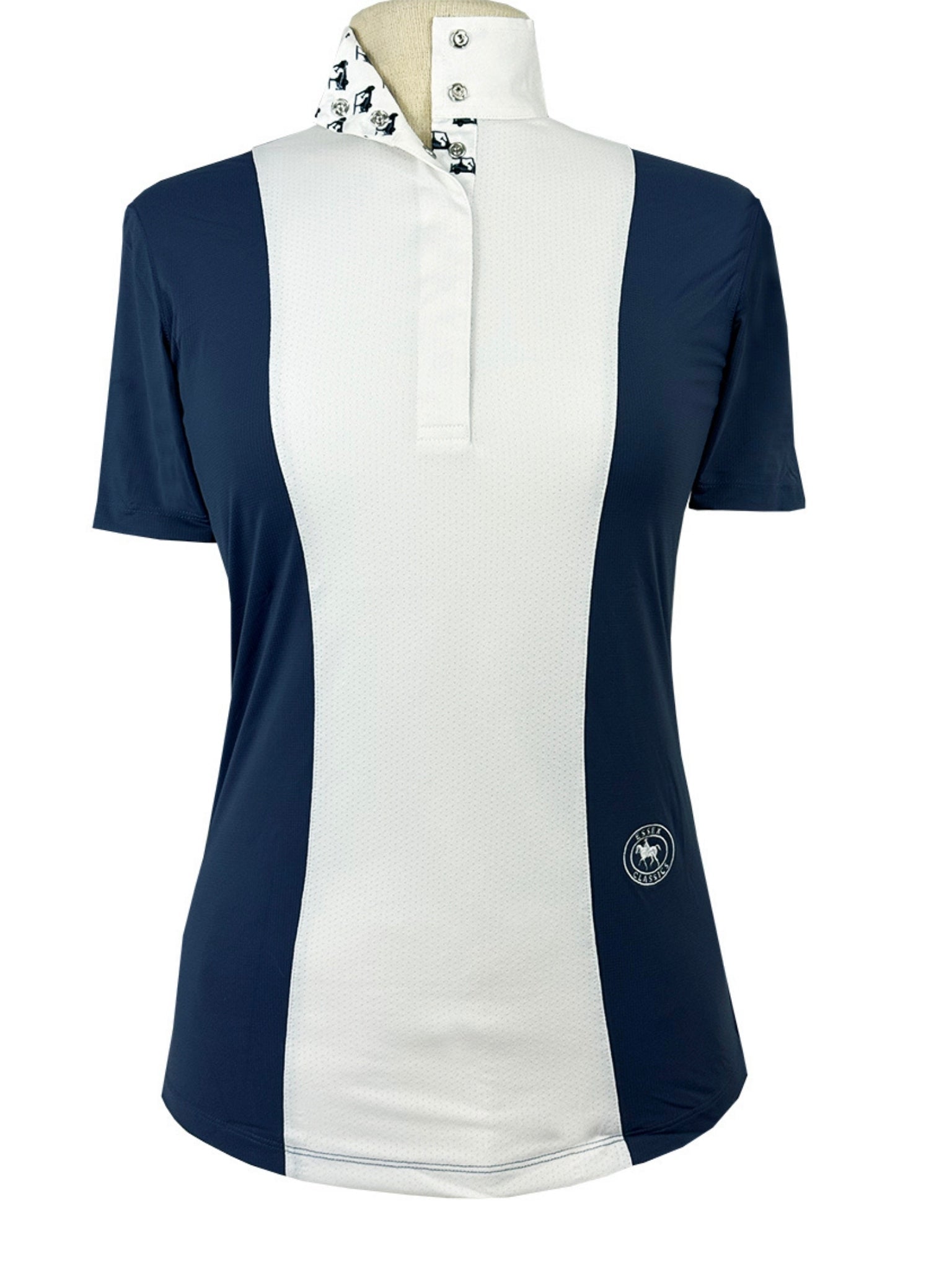 Essex Classics Ladies "Luna II" Marine Blue with Golf Carts Short Sleeve Performance Show Shirt - Equiluxe Tack