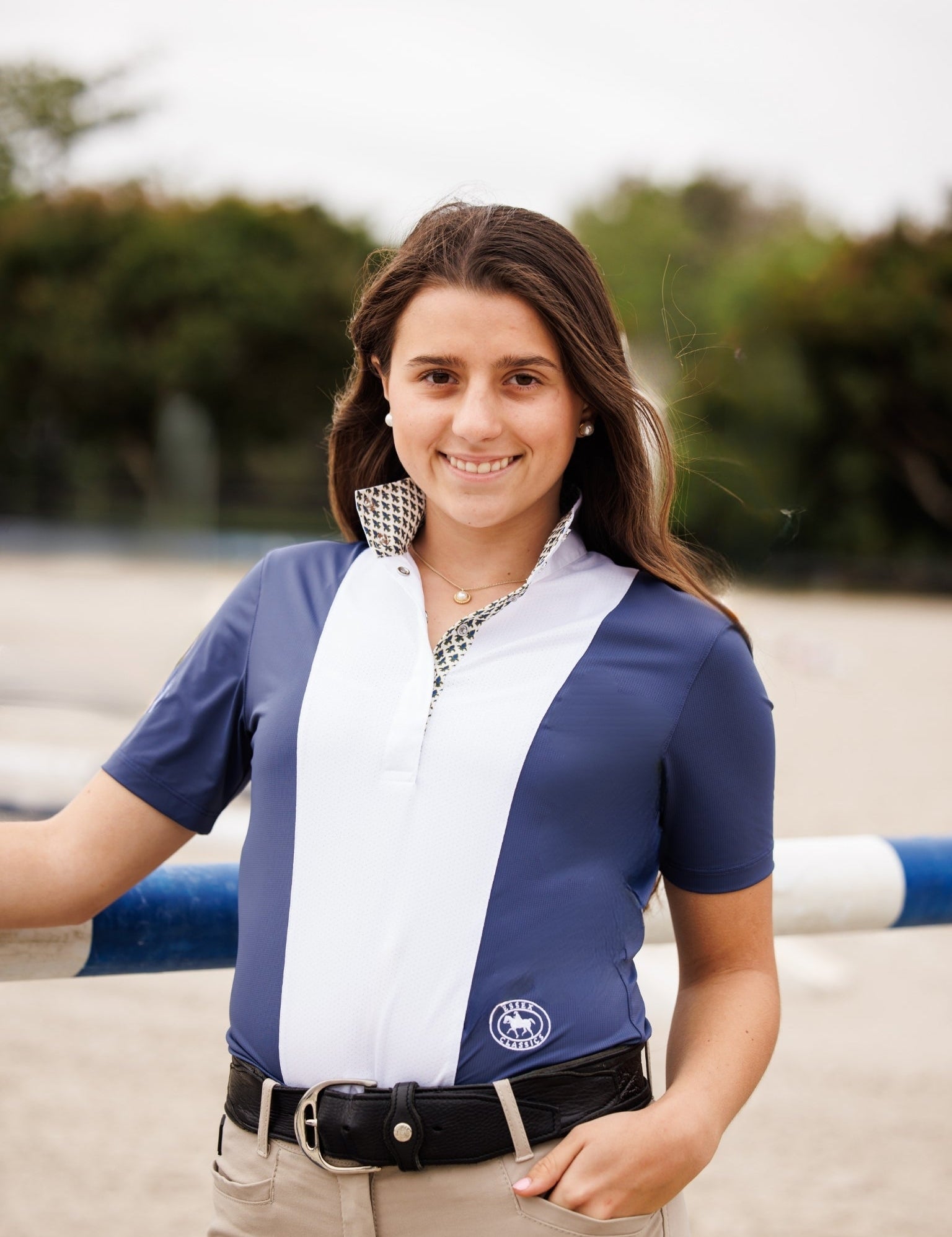 Essex Classics Ladies "Luna II" Marine Blue with Royal Hack Short Sleeve Performance Show Shirt - Equiluxe Tack
