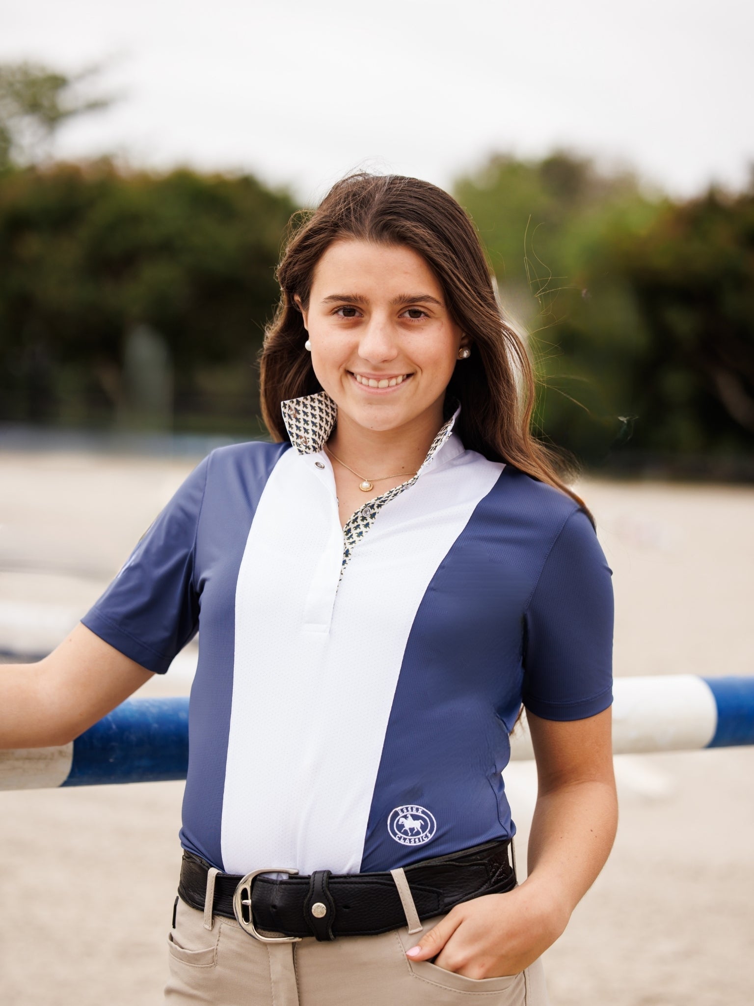 Essex Classics Ladies "Luna II" Marine Blue with Royal Hack Short Sleeve Performance Show Shirt - Equiluxe Tack