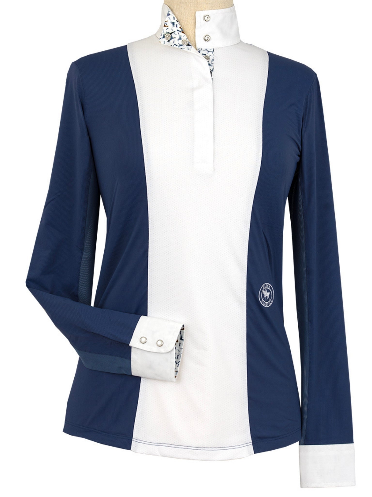 Essex Classics Ladies "Luna II" Marine Blue with Woof & Whimsy Long Sleeve Performance Show Shirt - Equiluxe Tack
