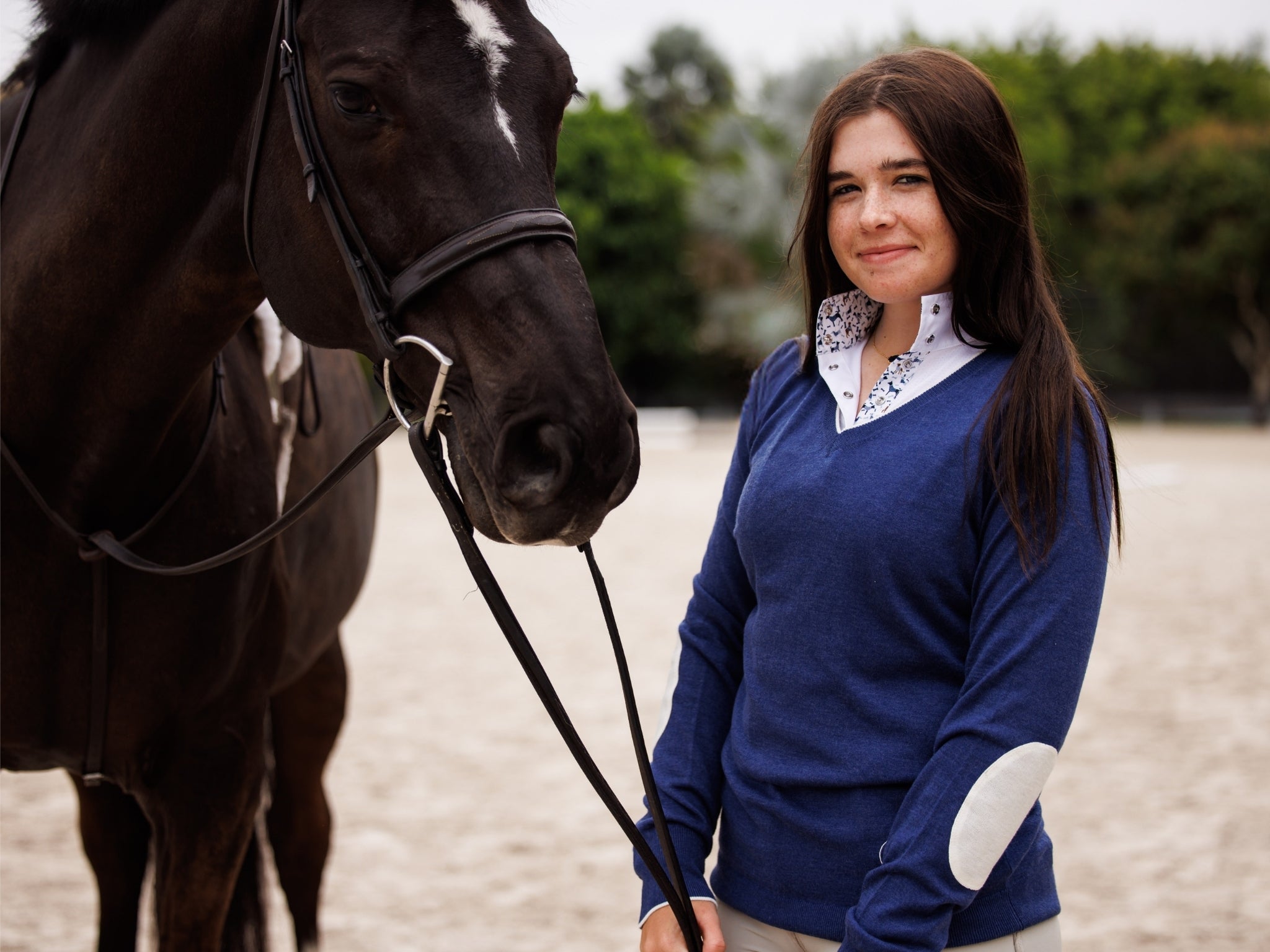Essex Classics Ladies "Luna II" Marine Blue with Woof & Whimsy Long Sleeve Performance Show Shirt - Equiluxe Tack