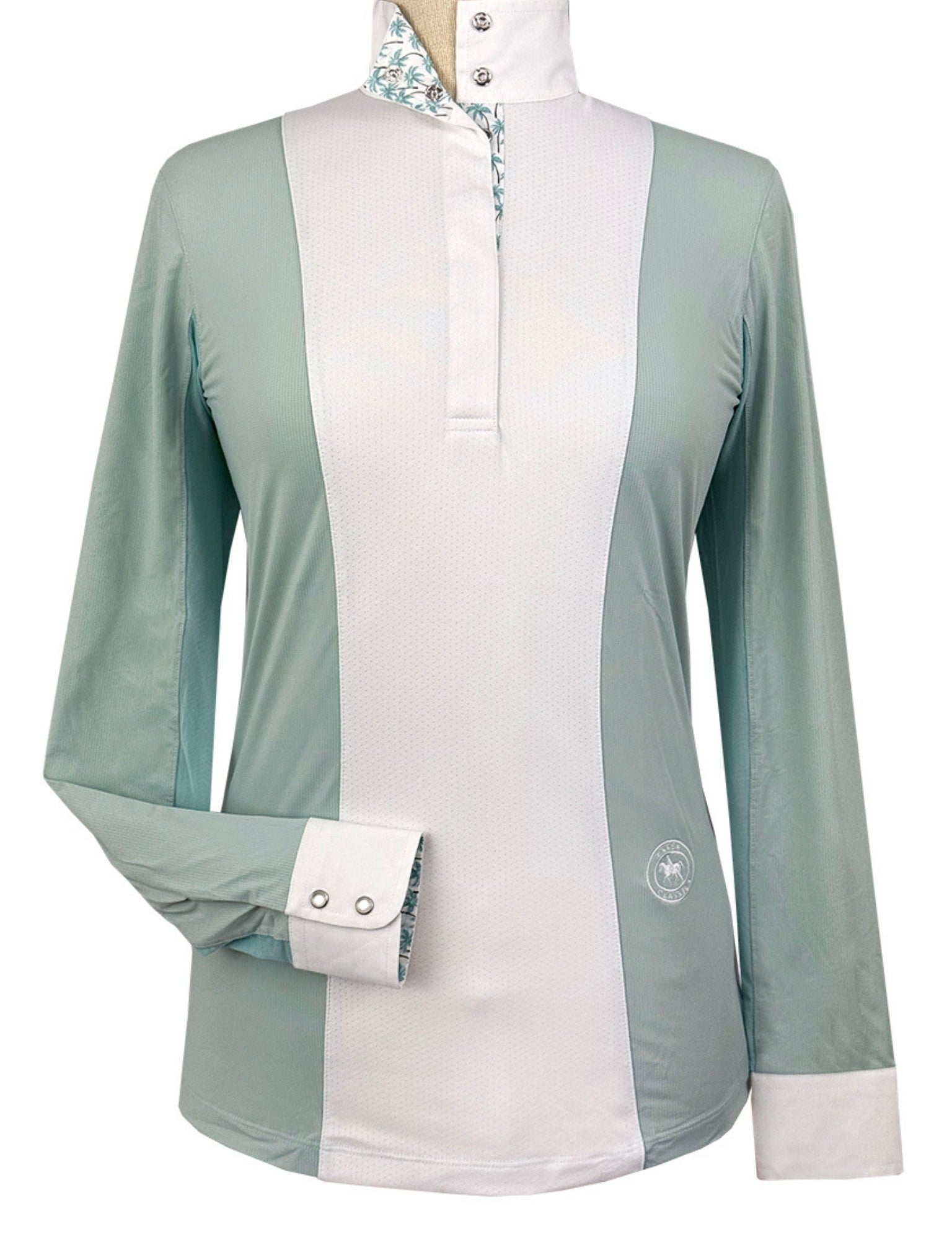 Essex Classics Ladies "Luna II" Seafoam with Palm Trees Long Sleeve Performance Show Shirt - Equiluxe Tack