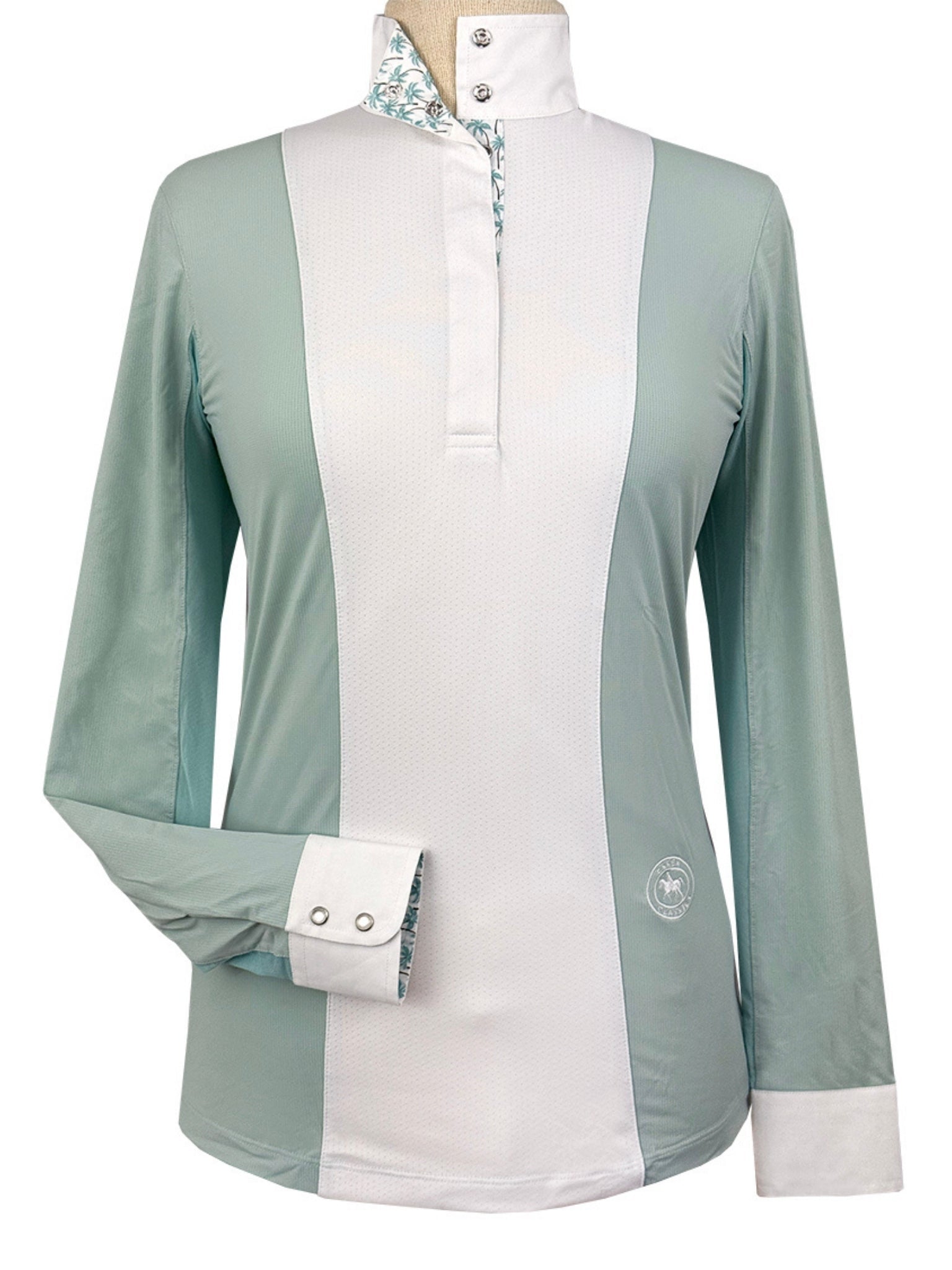 Essex Classics Ladies "Luna II" Seafoam with Palm Trees Long Sleeve Performance Show Shirt - Equiluxe Tack