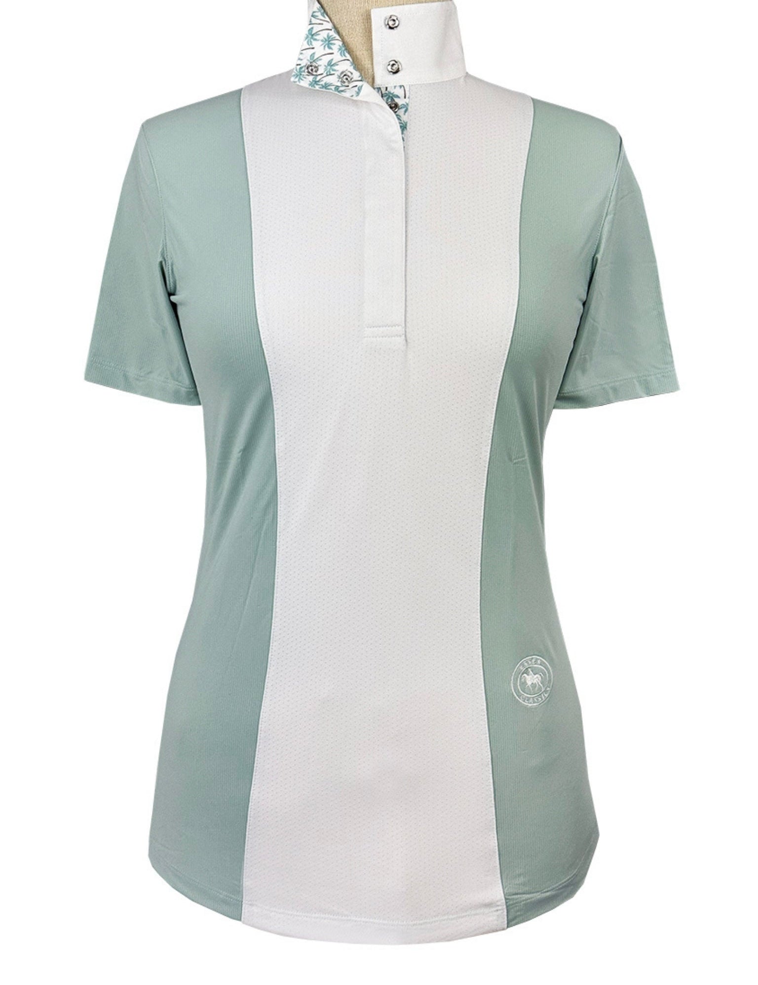 Essex Classics Ladies "Luna II" Seafoam with Palm Trees Short Sleeve Performance Show Shirt - Equiluxe Tack