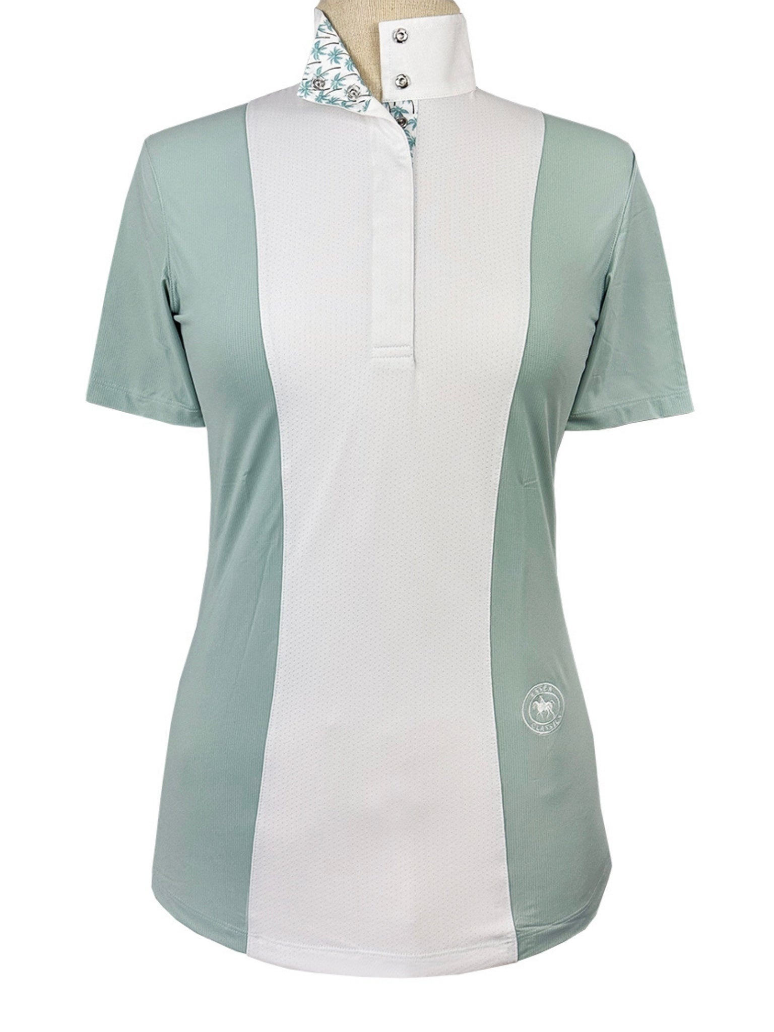 Essex Classics Ladies "Luna II" Seafoam with Palm Trees Short Sleeve Performance Show Shirt - Equiluxe Tack