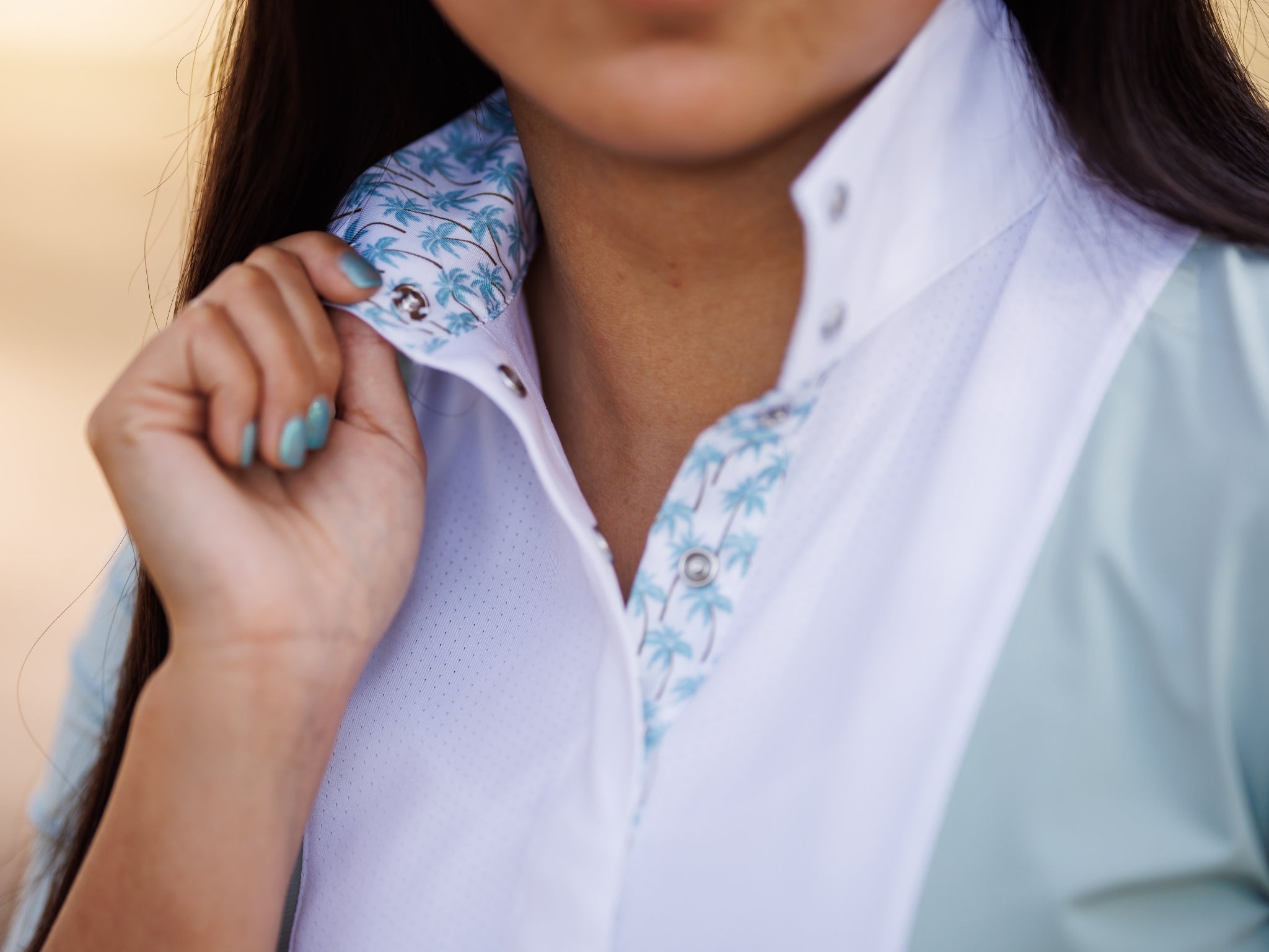 Essex Classics Ladies "Luna II" Seafoam with Palm Trees Short Sleeve Performance Show Shirt - Equiluxe Tack