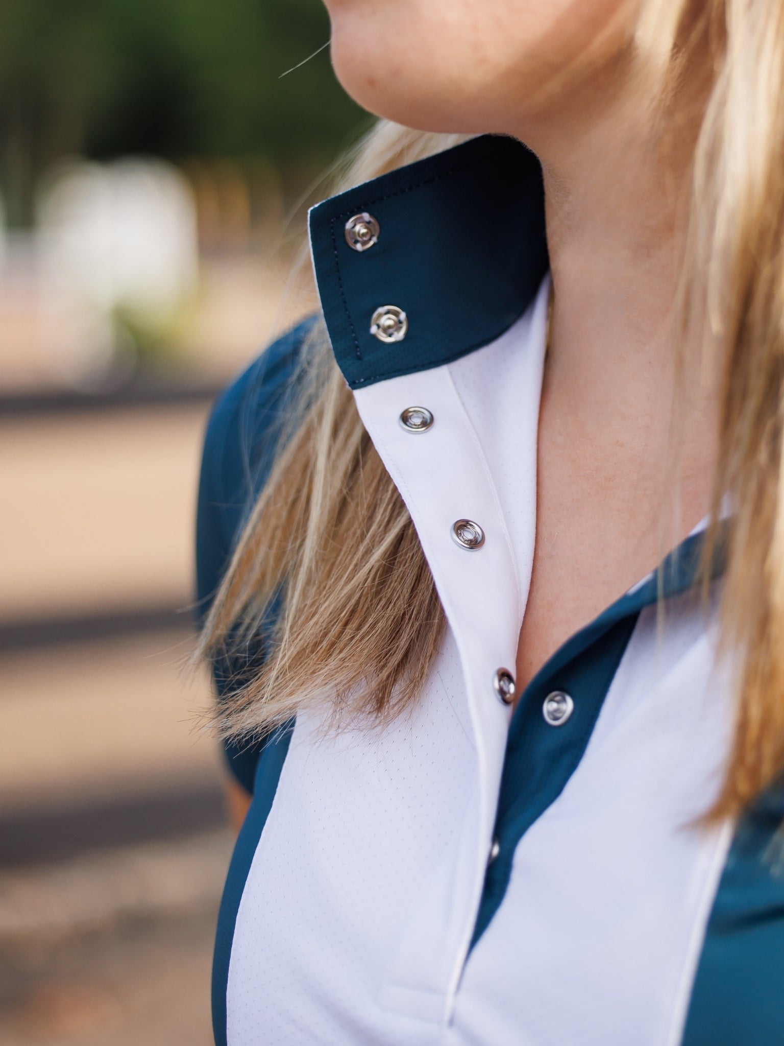 Essex Classics Ladies "Luna II" Teal Self-Trim Short Sleeve Performance Show Shirt - Equiluxe Tack