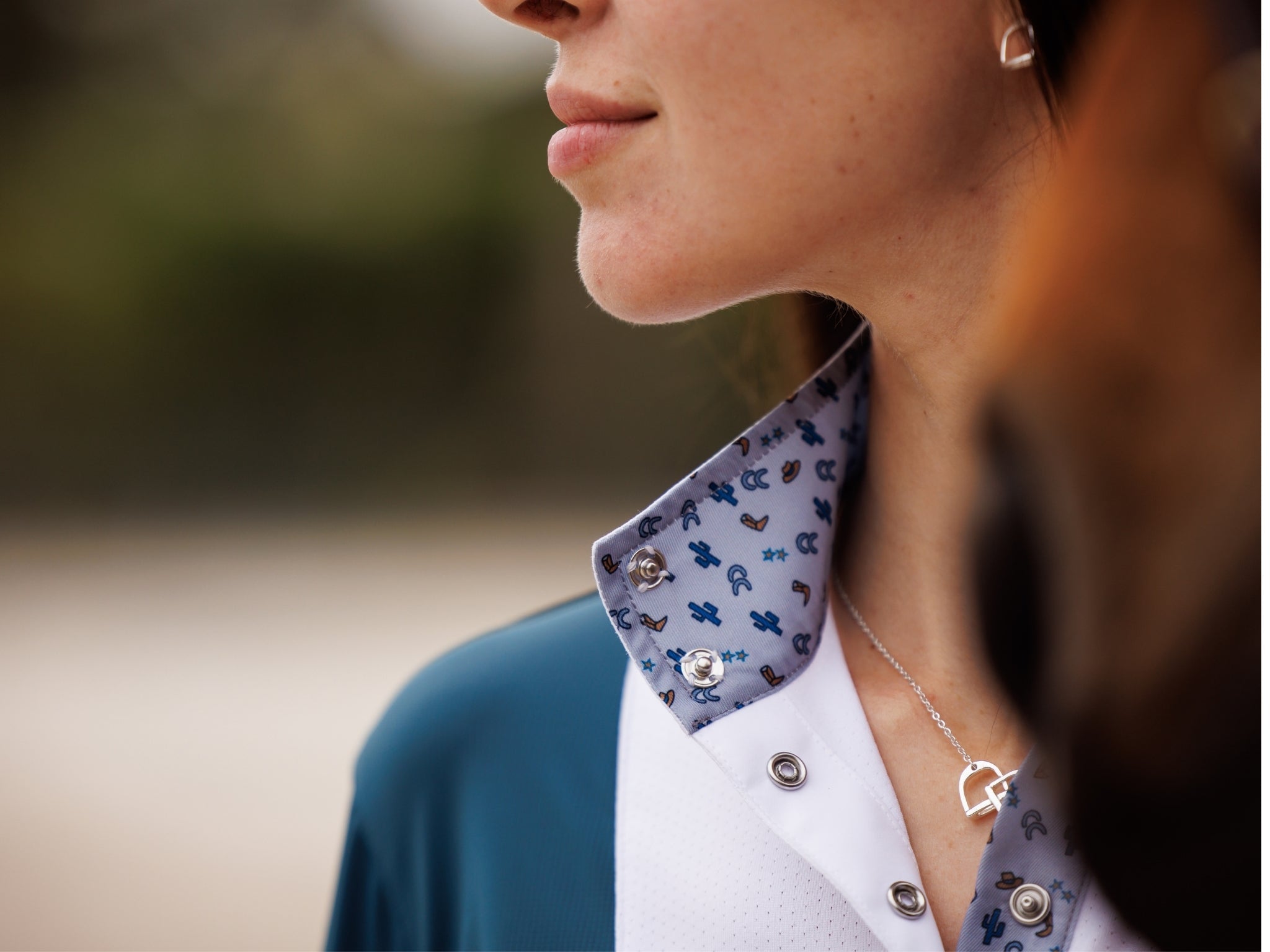 Essex Classics Ladies "Luna II" Teal with Boot Scootin' Long Sleeve Performance Show Shirt - Equiluxe Tack
