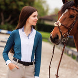 Essex Classics Ladies "Luna II" Teal with Boot Scootin' Long Sleeve Performance Show Shirt - Equiluxe Tack