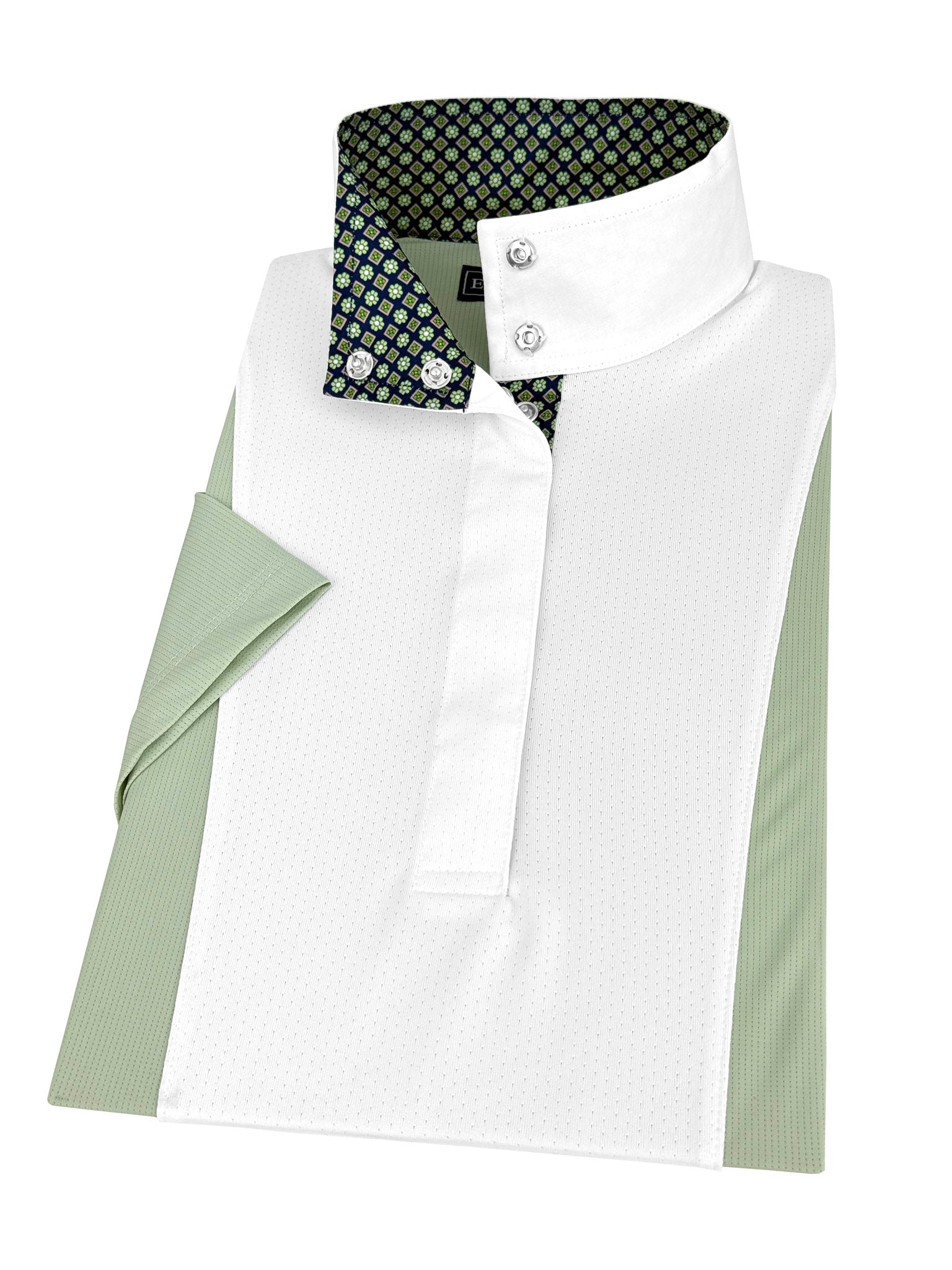 Essex Classics Ladies Sage Green "Luna II" Short Sleeve Performance Show Shirt with Diamond and Daisy Trim - Essex Classics - Equiluxe Tack