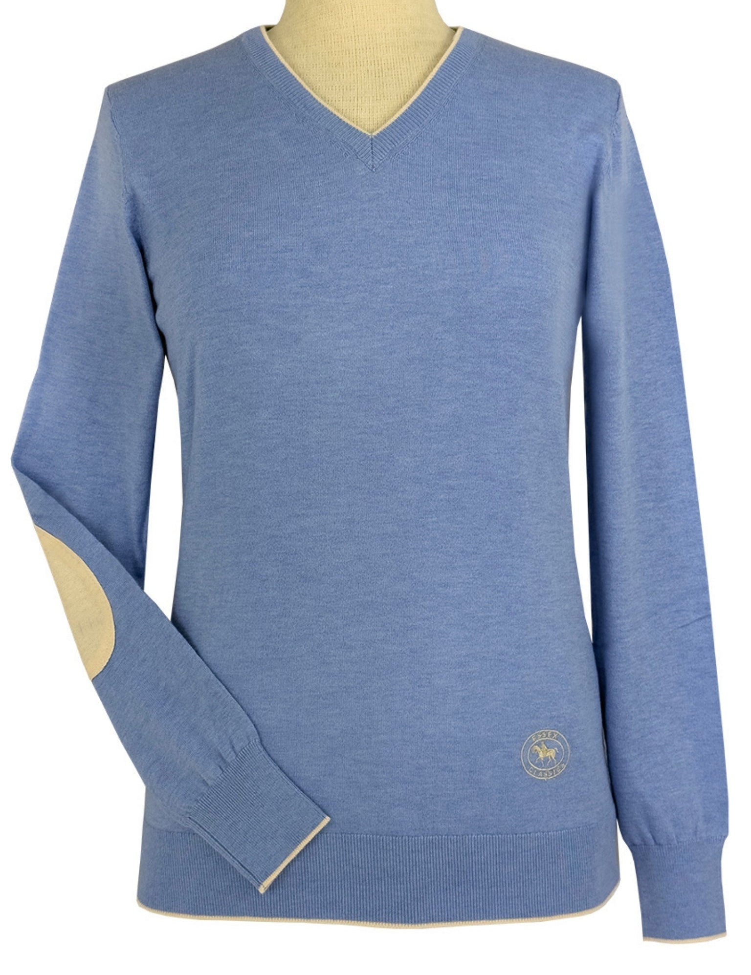 Essex Classics Light Blue with Cream Trey V-Neck Sweater - Equiluxe Tack