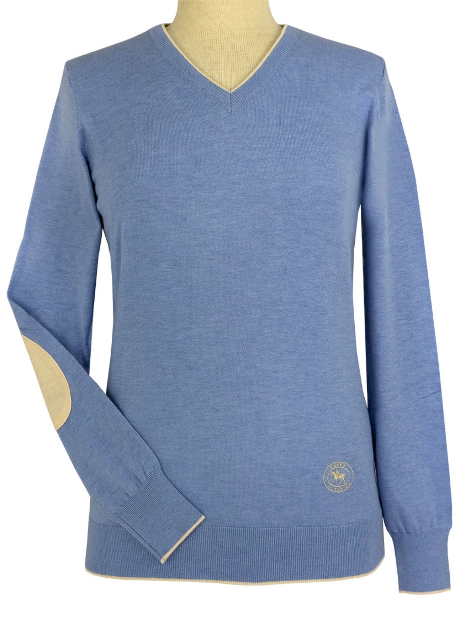 Essex Classics Light Blue with Cream Trey V-Neck Sweater - Equiluxe Tack