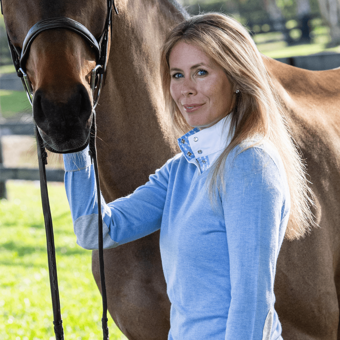 Essex Classics Light Blue with Grey Trey V - Neck Sweater - Essex Classics - Equiluxe Tack