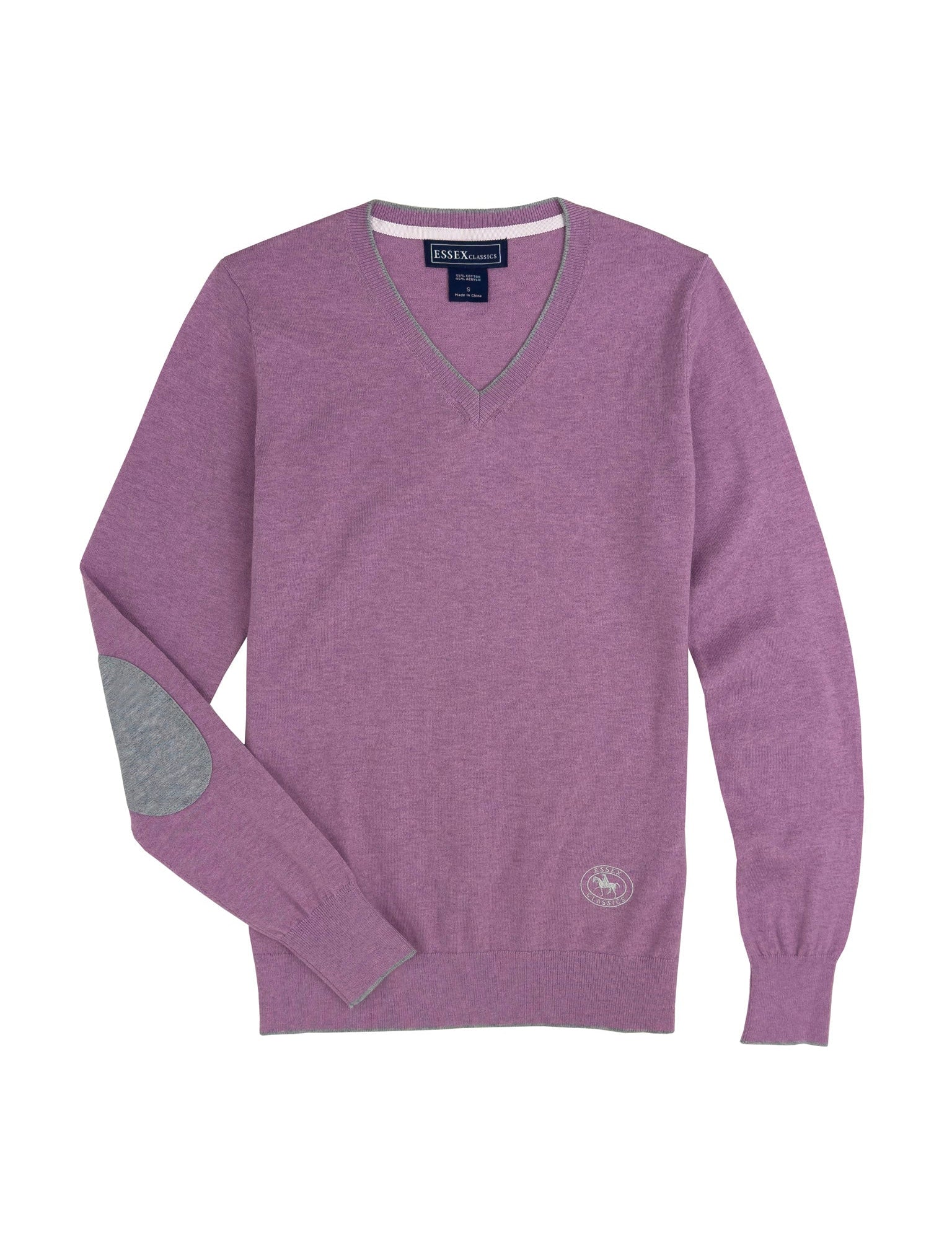 Essex Classics Mauve with Grey Trey V - Neck Sweater - Essex Classics - Equiluxe Tack