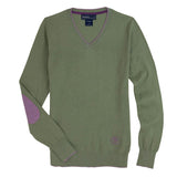 Essex Classics Moss Green with Mauve Trey V - Neck Sweater - Essex Classics - Equiluxe Tack